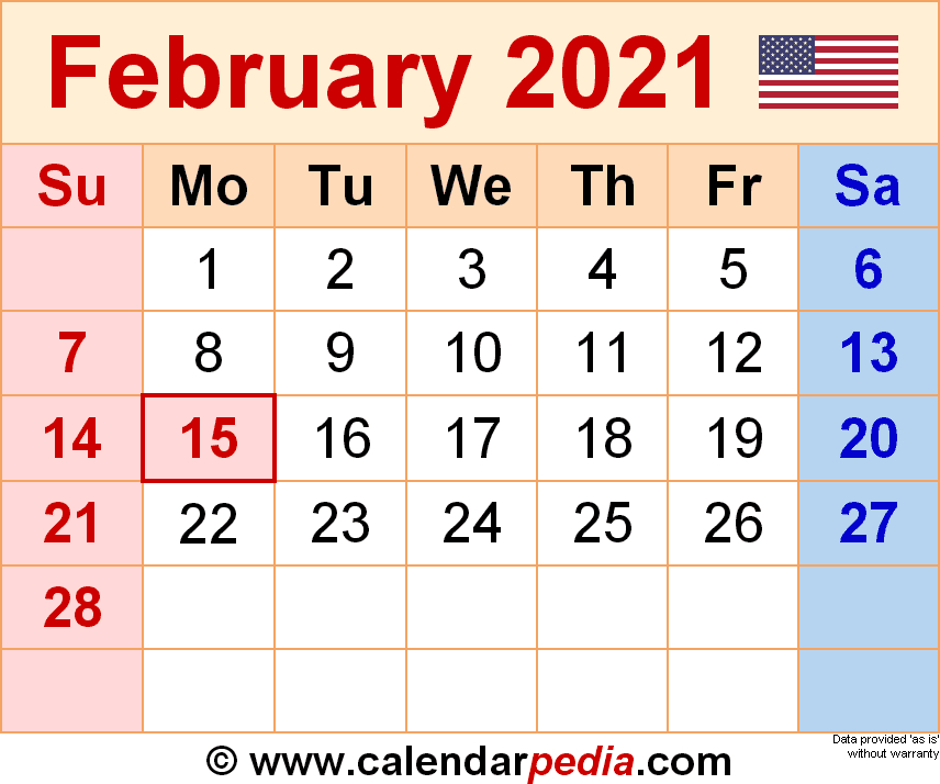 Feb 2021 Calendar - Template Calendar Design