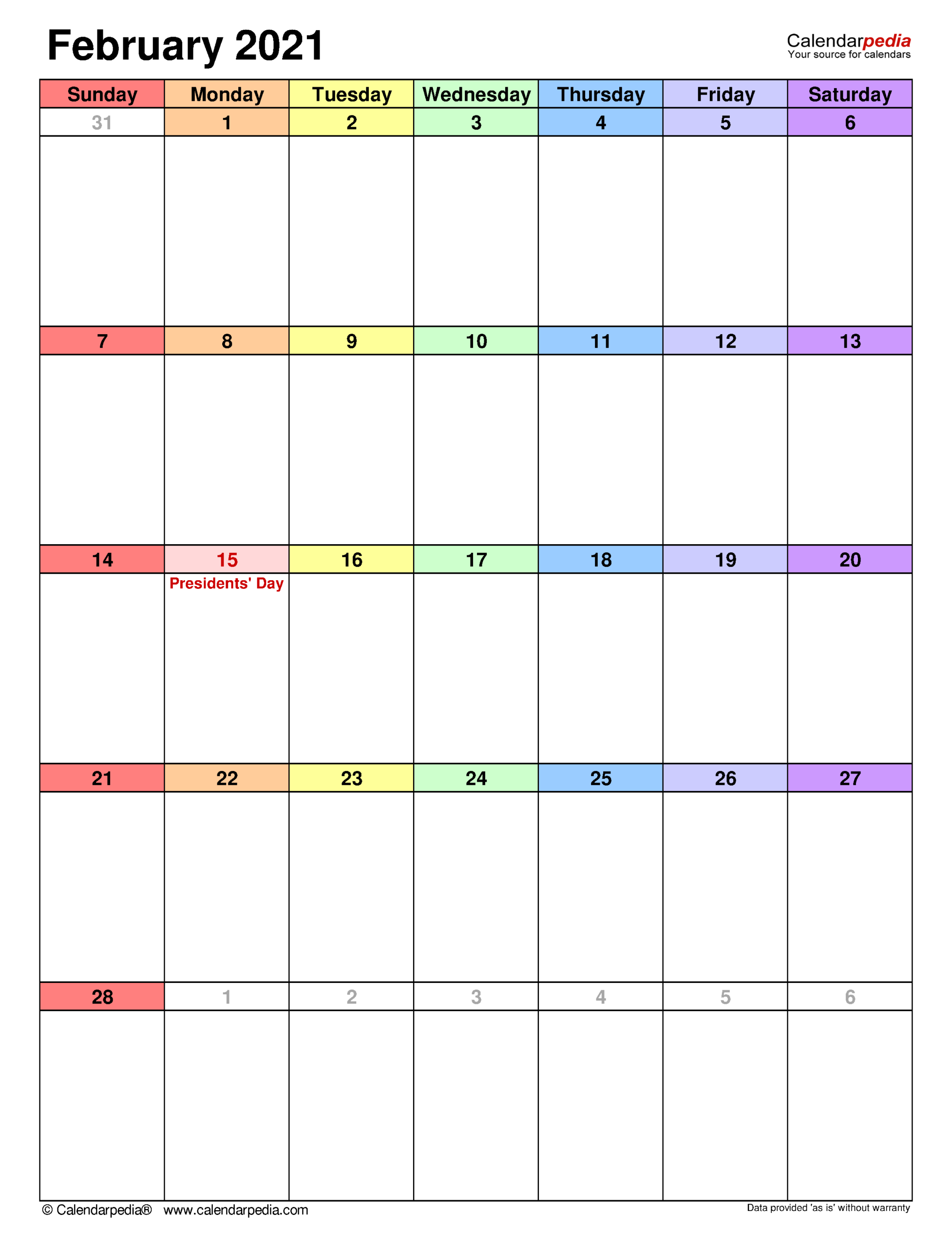 February 2021 Calendar | Templates For Word, Excel And Pdf  February 2021 Calendar Printable