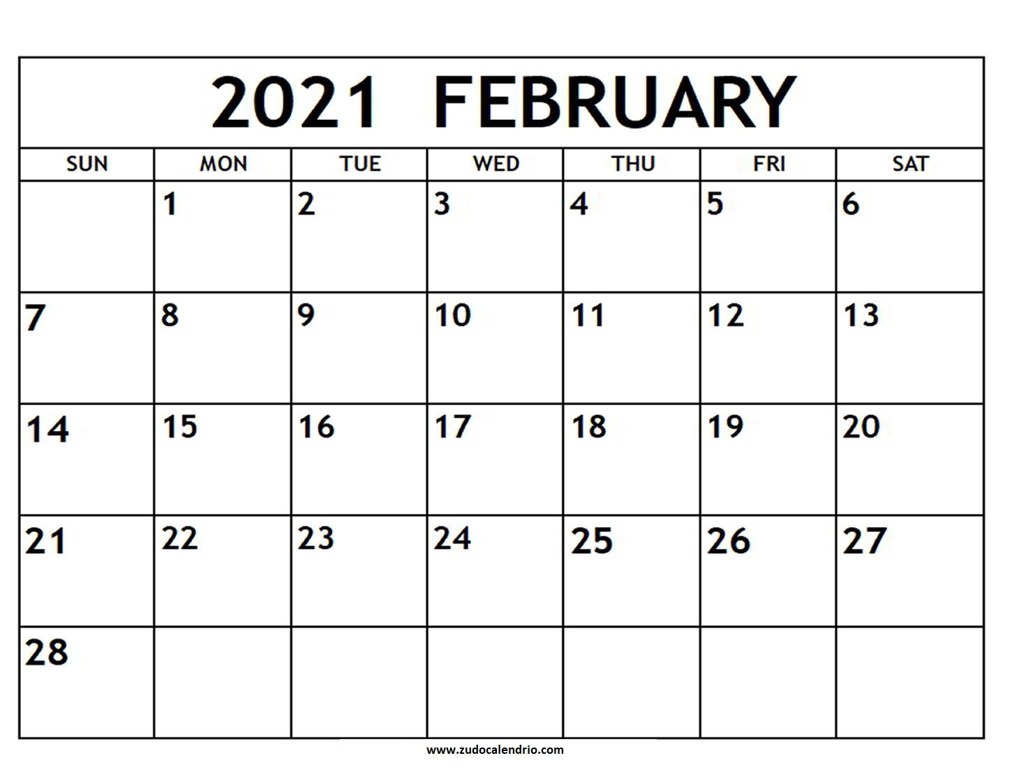 February 2021 Calendar With Notes | Zudocalendrio  Free Blank Printable Monthly Calendar 2021