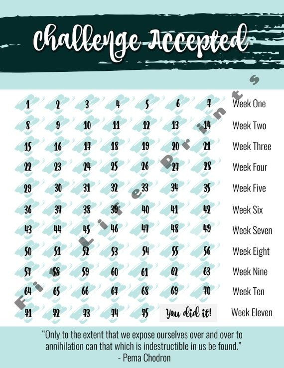 Fitness Challenge Tracker 75 Days Artsy Blue | Etsy  Fitness Challenge Tracker