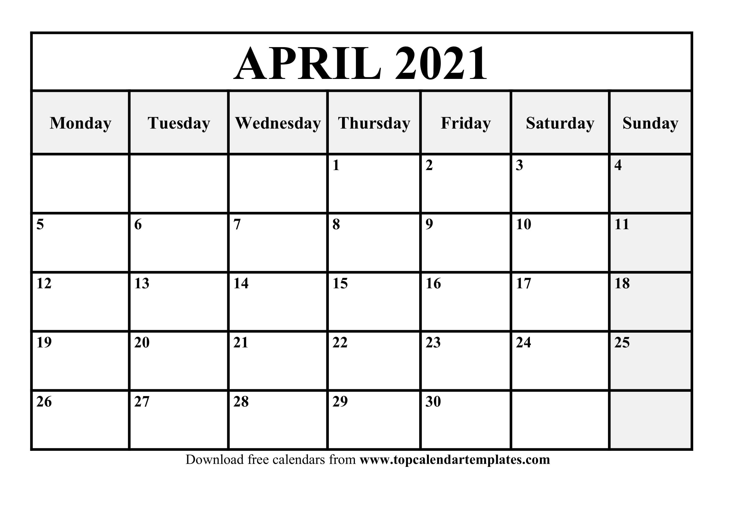 Free April 2021 Printable Calendar In Editable Format  Printable Calendar Full Page