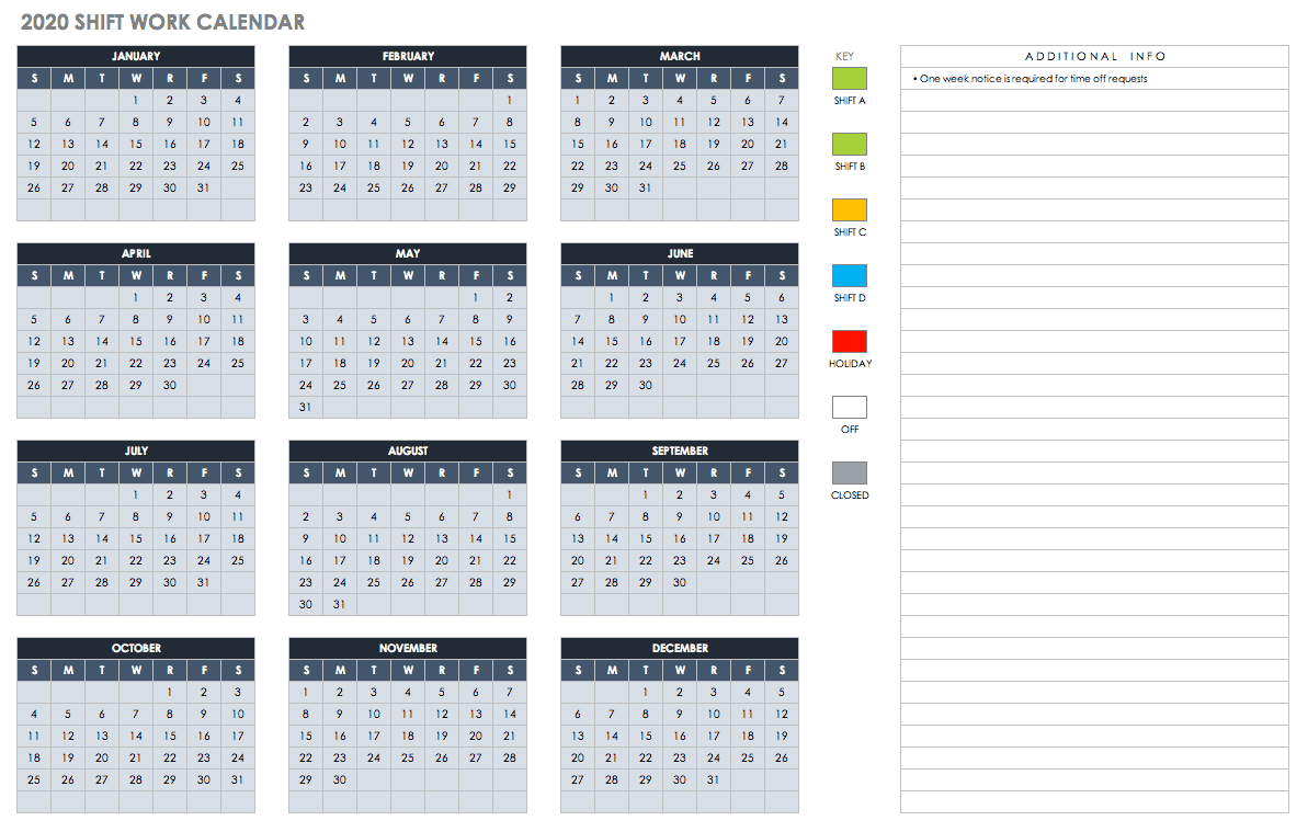 Free Blank Calendar Templates - Smartsheet  Color Shift Calendar