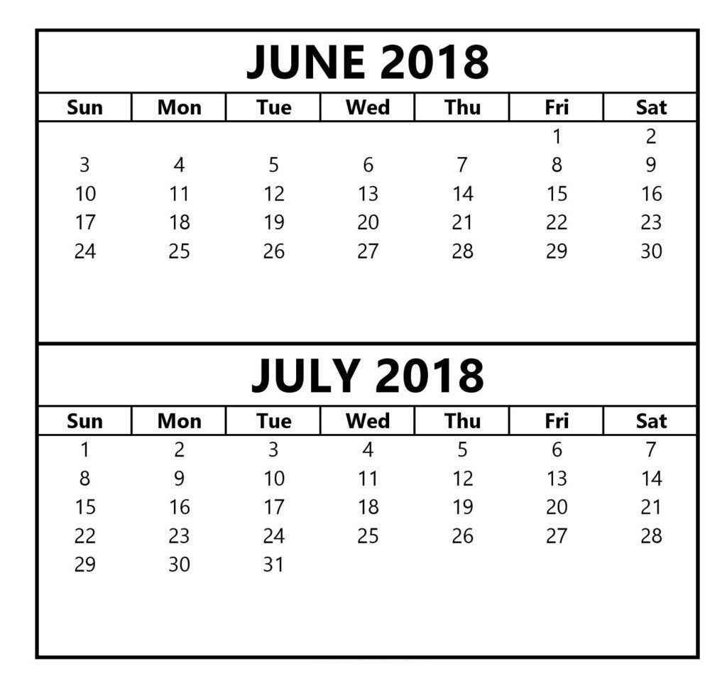 Free Download June July 2018 Calendar Printable Template  July Calendars Free Printable Without Downloading