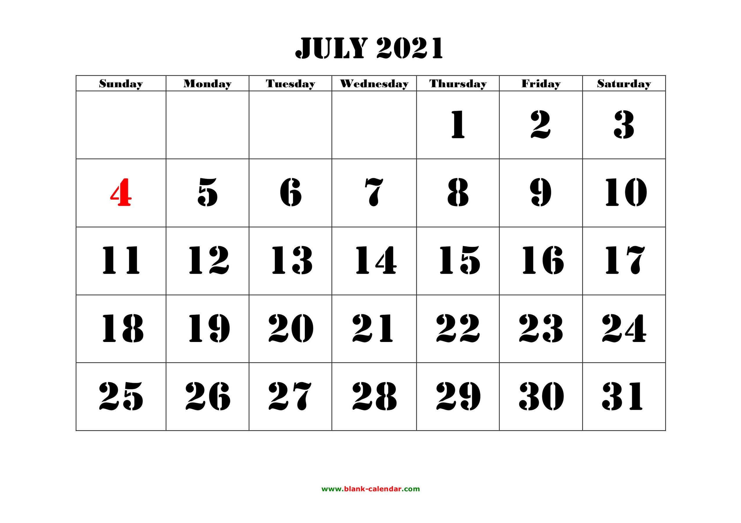Free Download Printable July 2021 Calendar, Large Font  July Calendars Free Printable Without Downloading