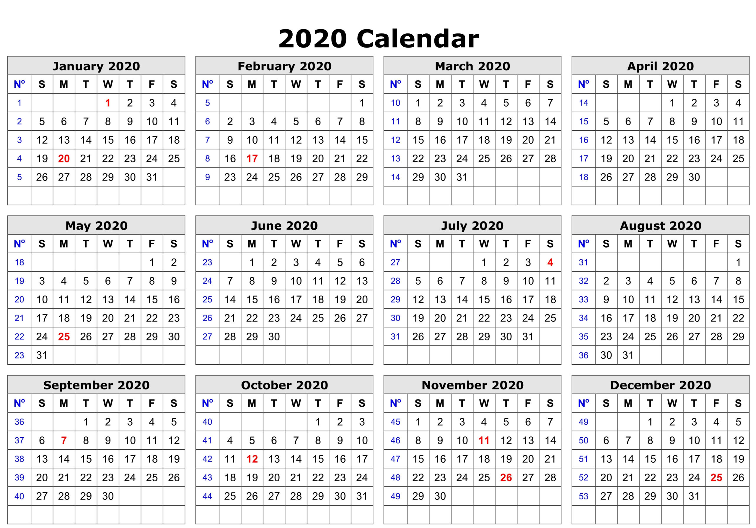 Free Editable 2020 Calendar Printable Template  Free Editable Calendar Templates Printable