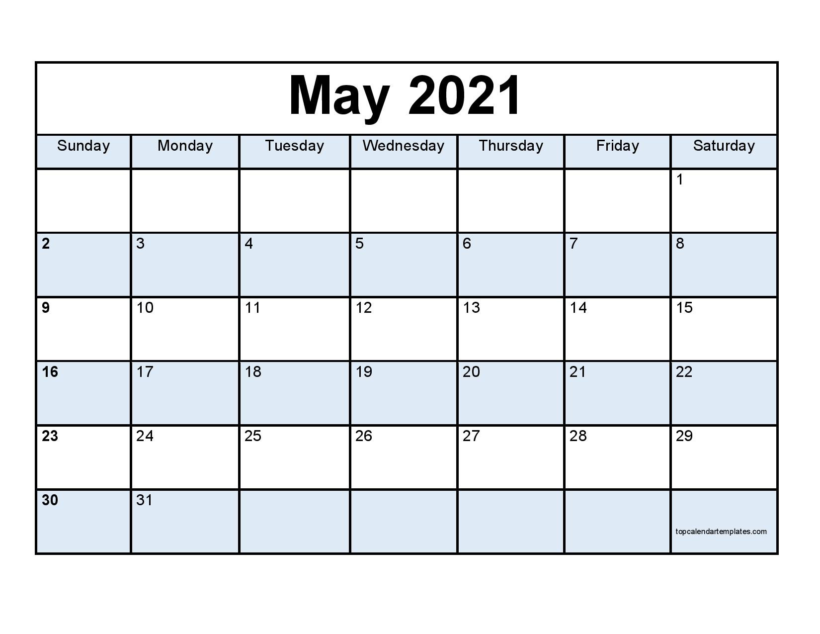 Free May 2021 Calendar Printable - Blank Templates  Free Blank Printable Monthly Calendar 2021