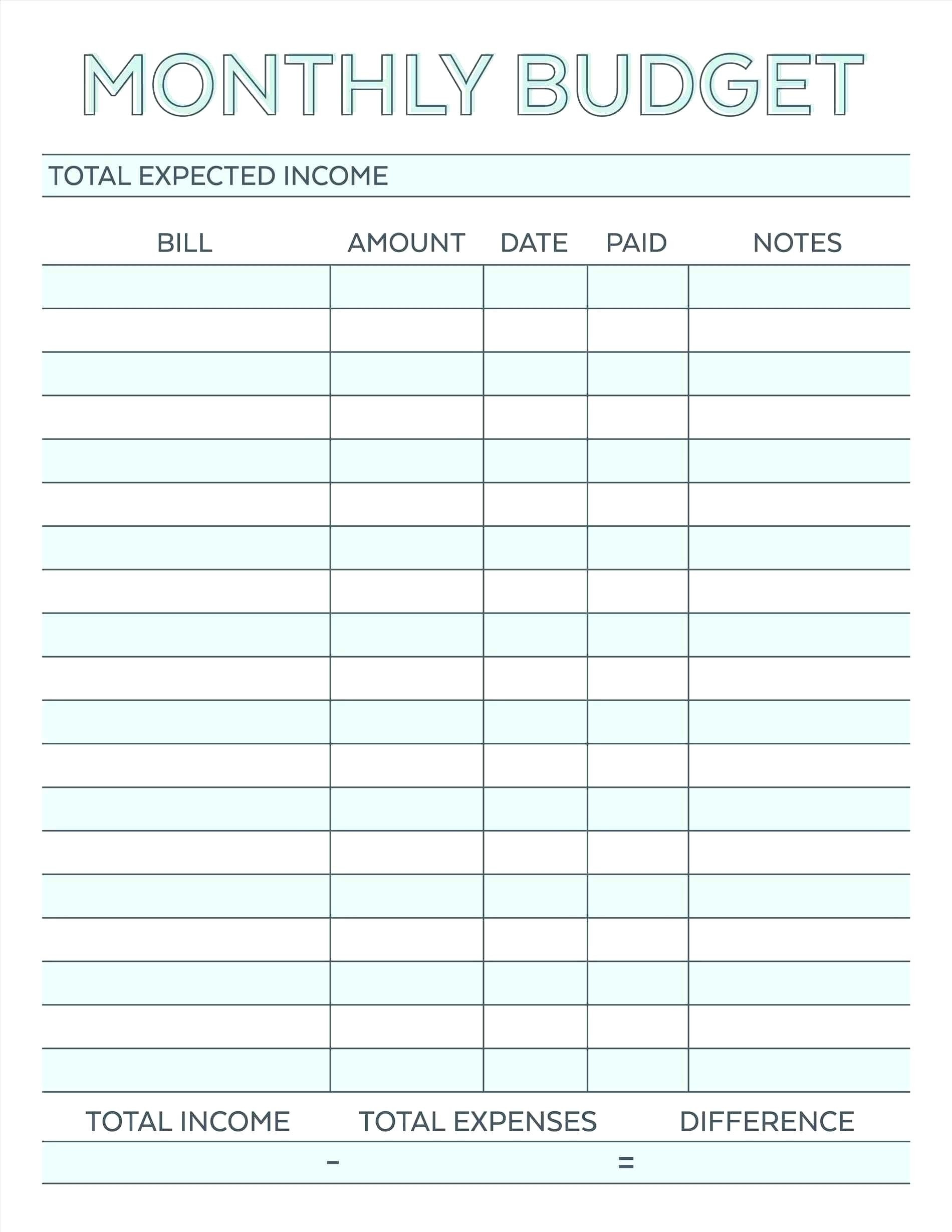 Pdf Monthly Bill Worksheet - Template Calendar Design