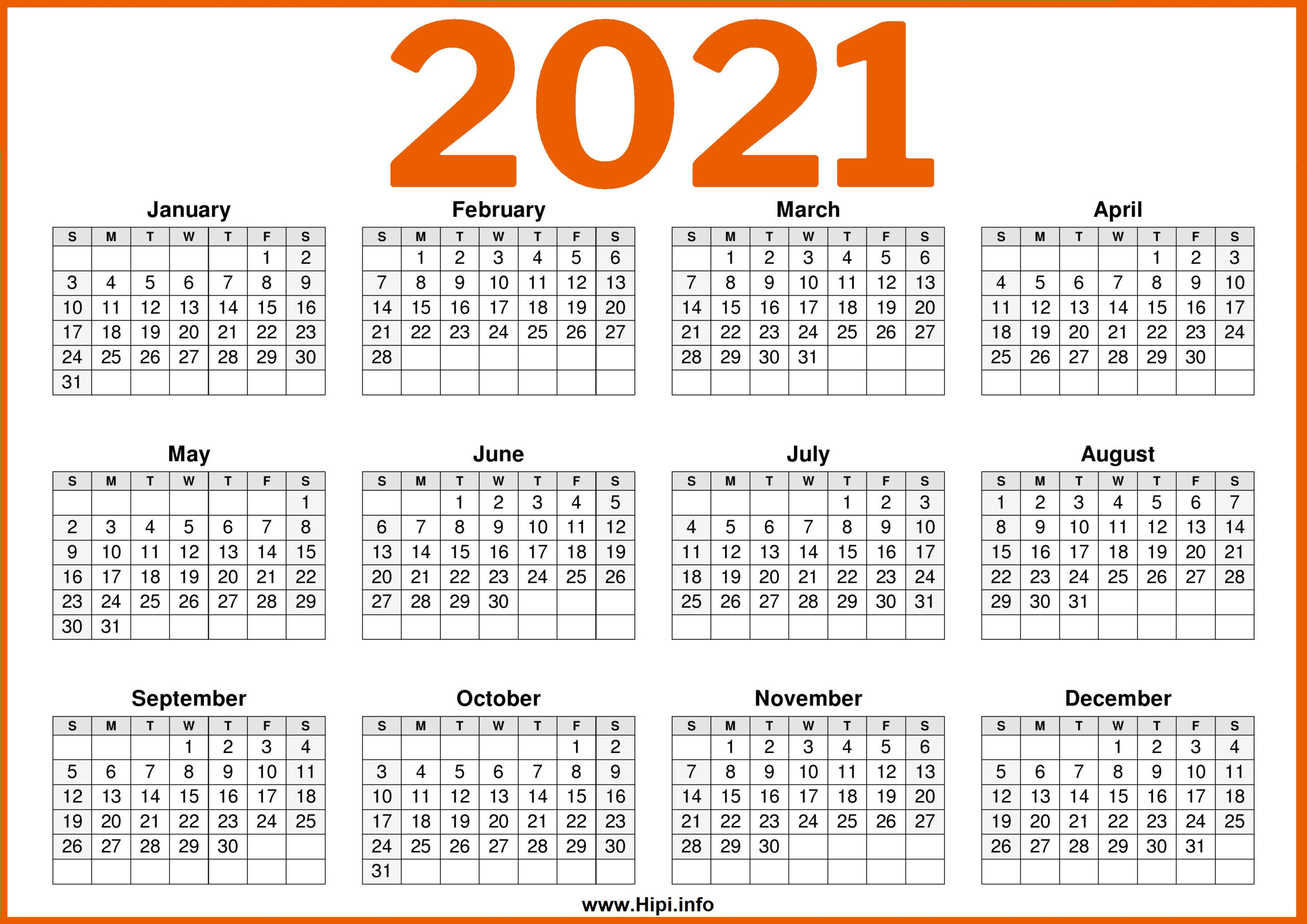 Free Printable 12 Month Calendar 2021 | Printable  2021 Free 12 Month Printable Monthly Calendar