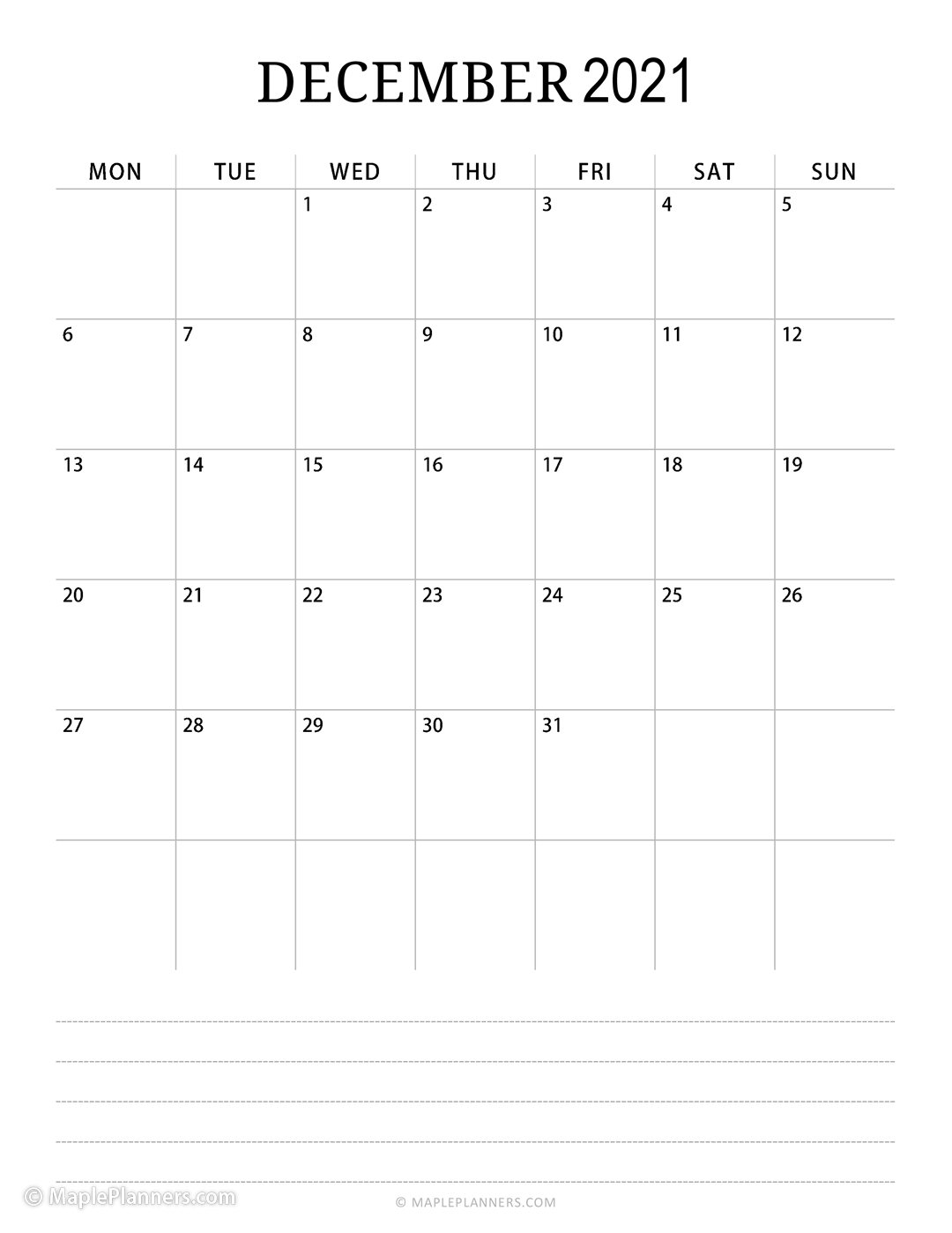 Free Printable 2021 Monthly Calendar Pdf Template  Small December 2021 Calendar Printable