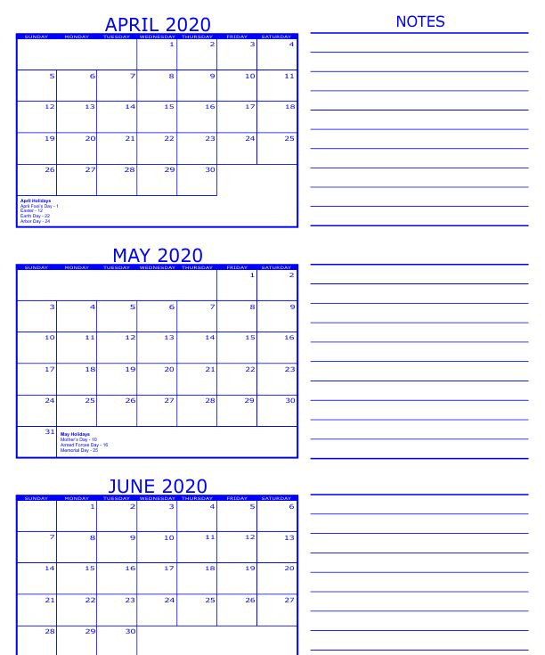 Free Printable April May June Calendar 2020 Templates In  Free Printable Calender April And May