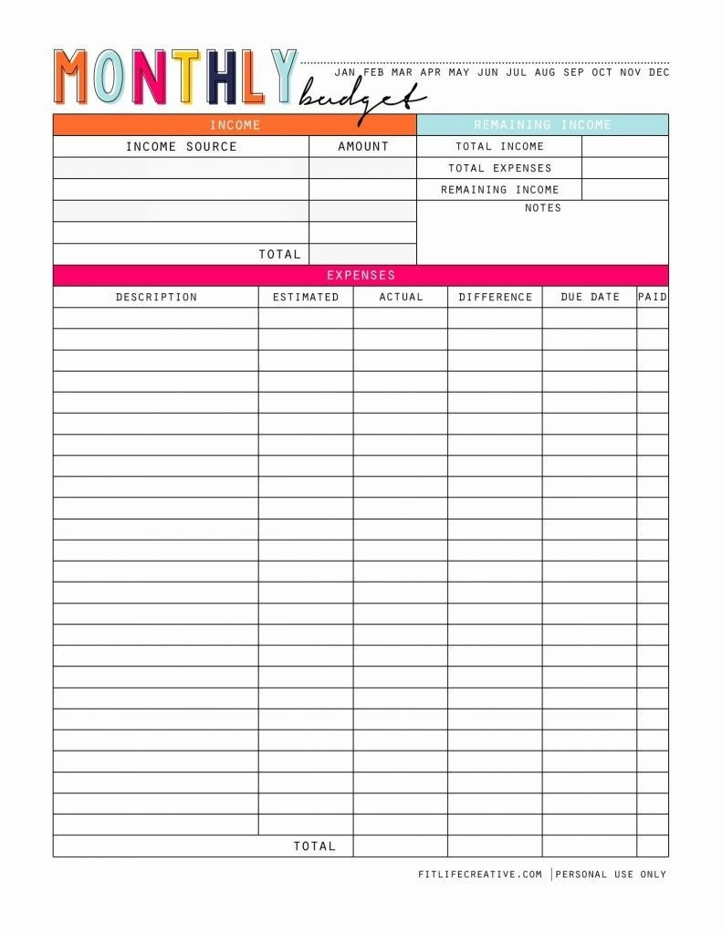 Pdf Monthly Bill Worksheet - Template Calendar Design