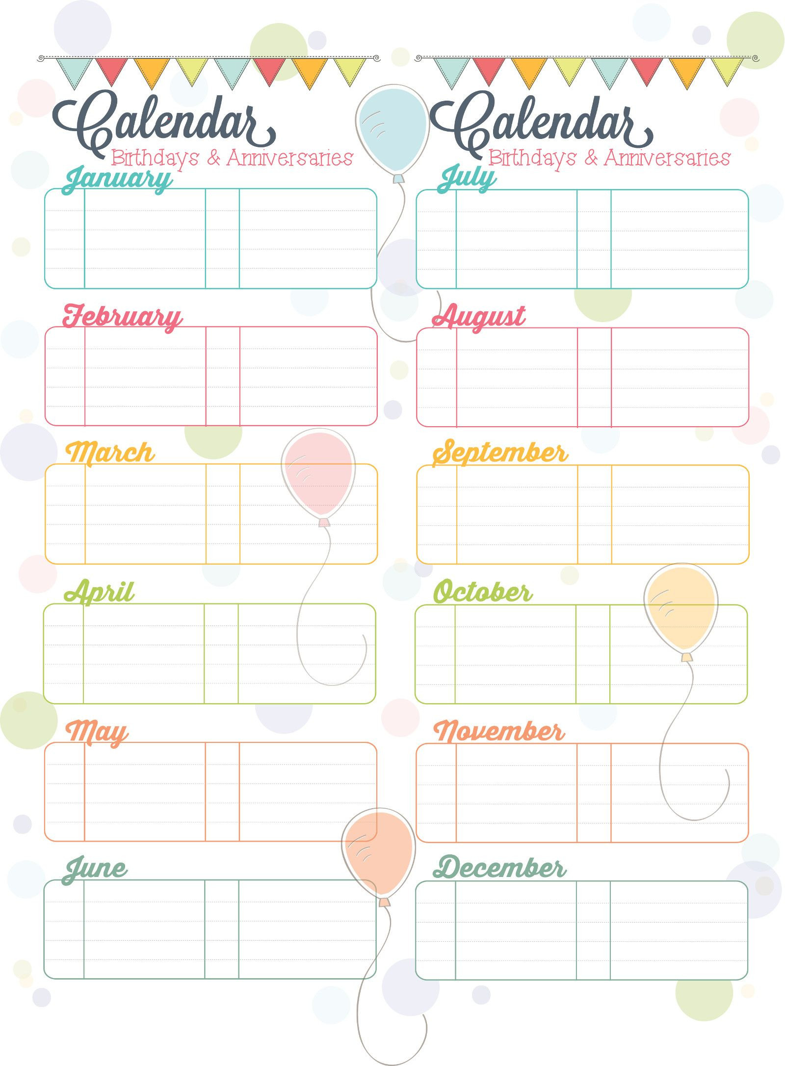 Free Printable - Birthdays Calendar. … | Birthday Tracker  Free Printable Birthday Calendar Template