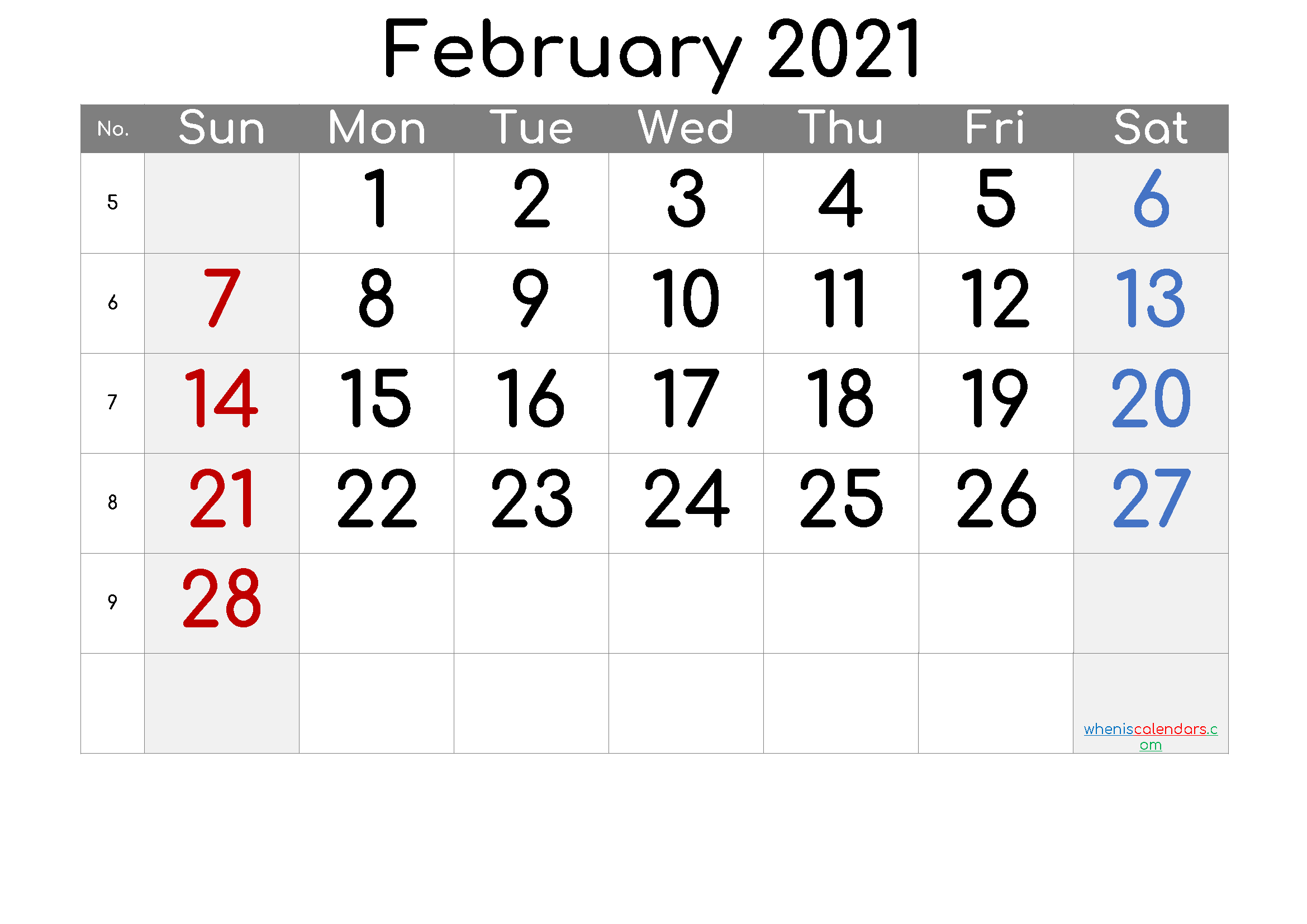 Free Printable February 2021 Calendar - 6 Templates  February 2021 Calendar Printable