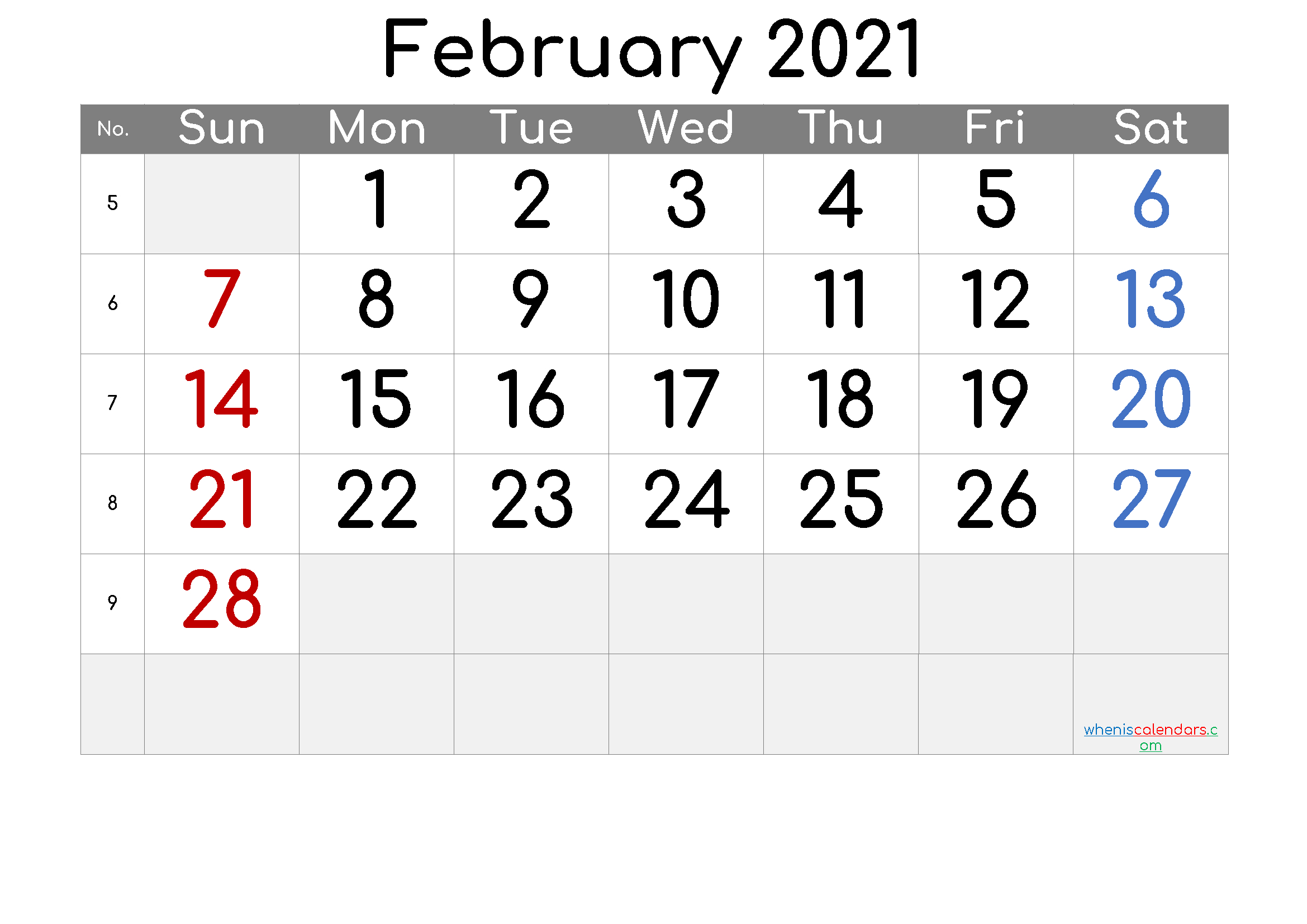 Free Printable February 2021 Calendar (Premium) - Free  Feb 2021 Calendar