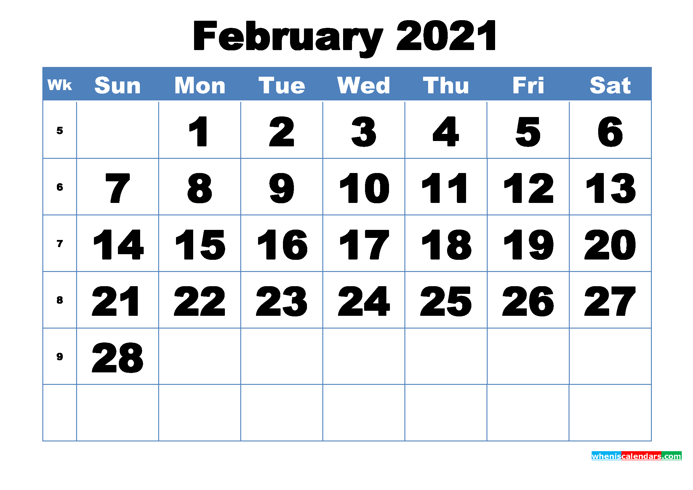 Free Printable February 2021 Calendar Template Word, Pdf  February 2021 Calendar Printable