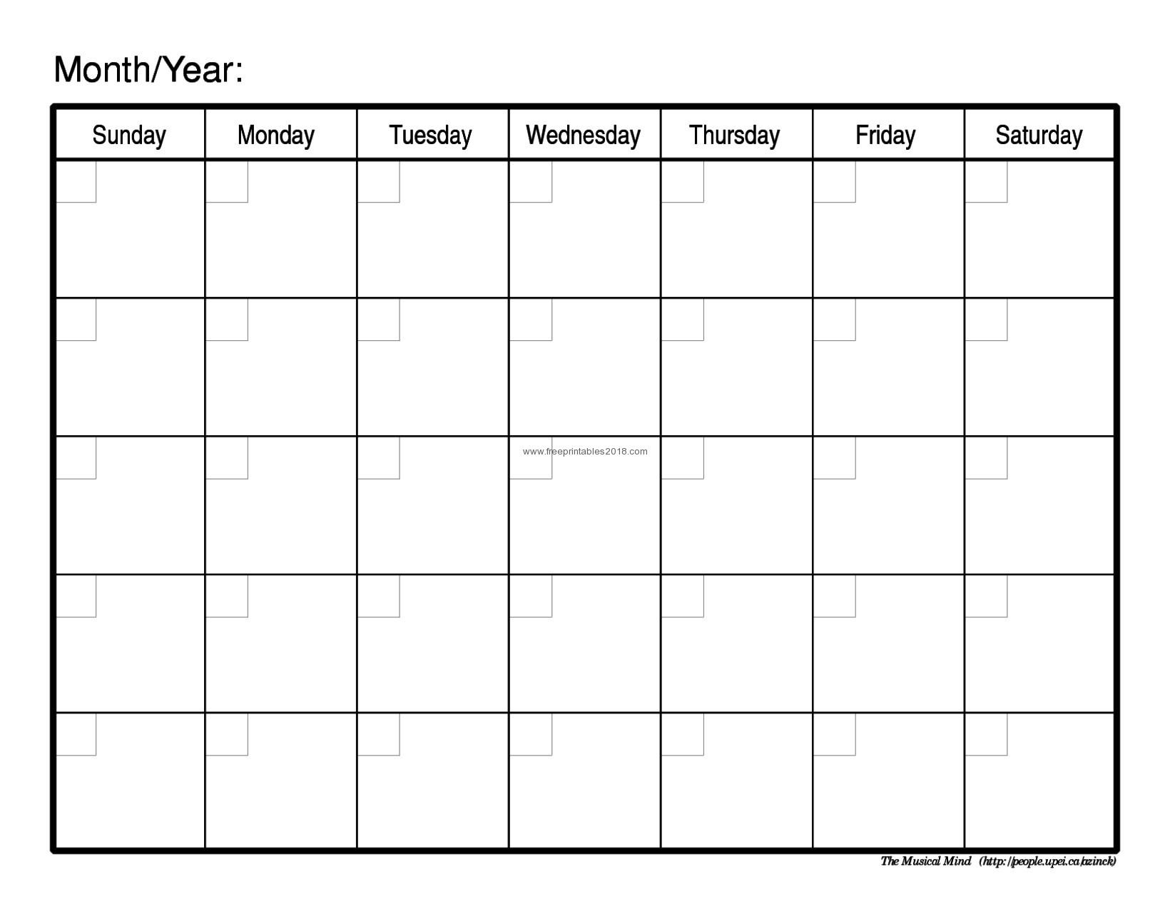 Free Printable Generic Calendar | Month Calendar Printable  Free Printable Calendars Large Print