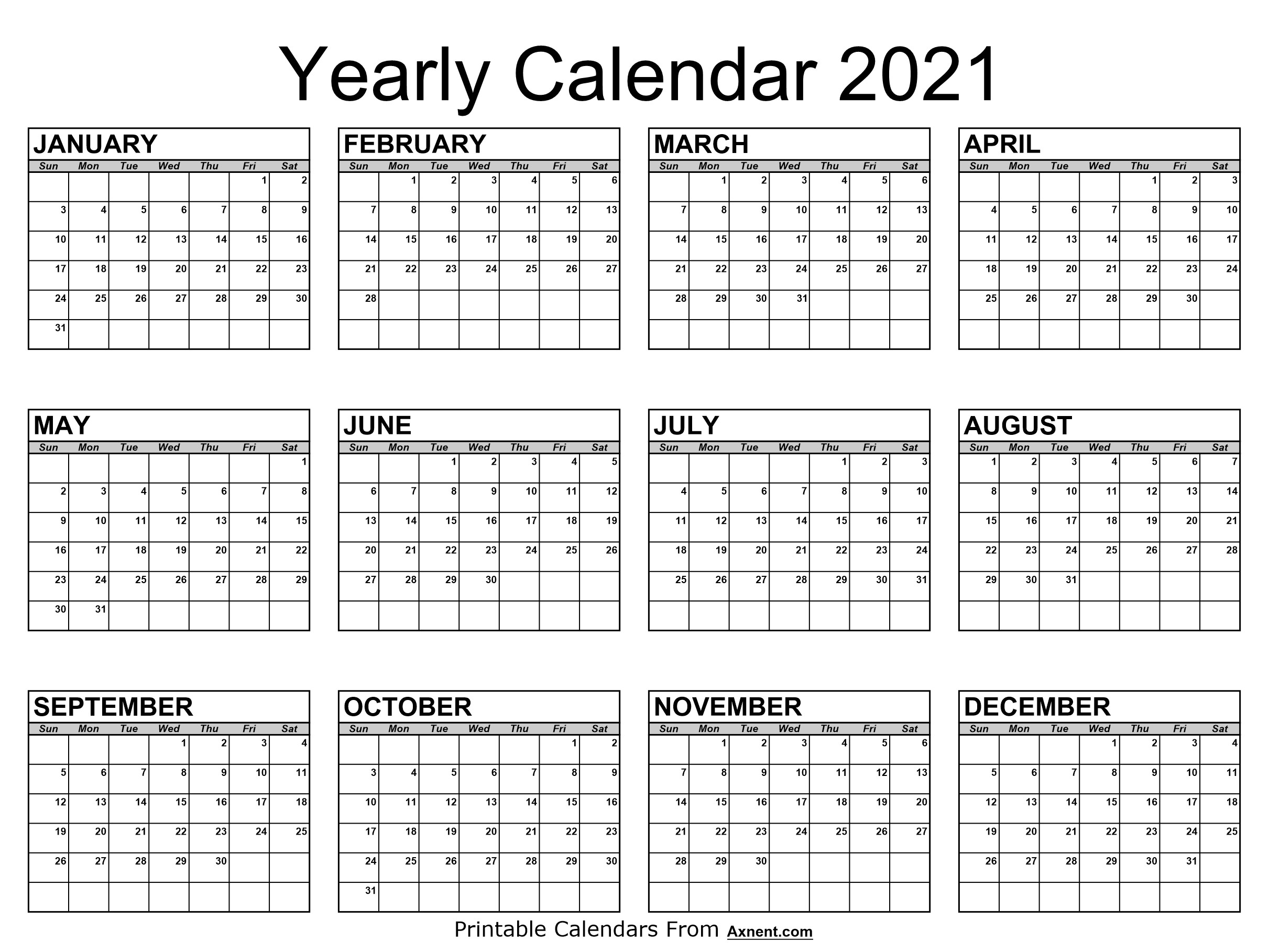 Free Printable Year 2021 Calendar Template - Time  Free Full Year Printable Calendar 2021