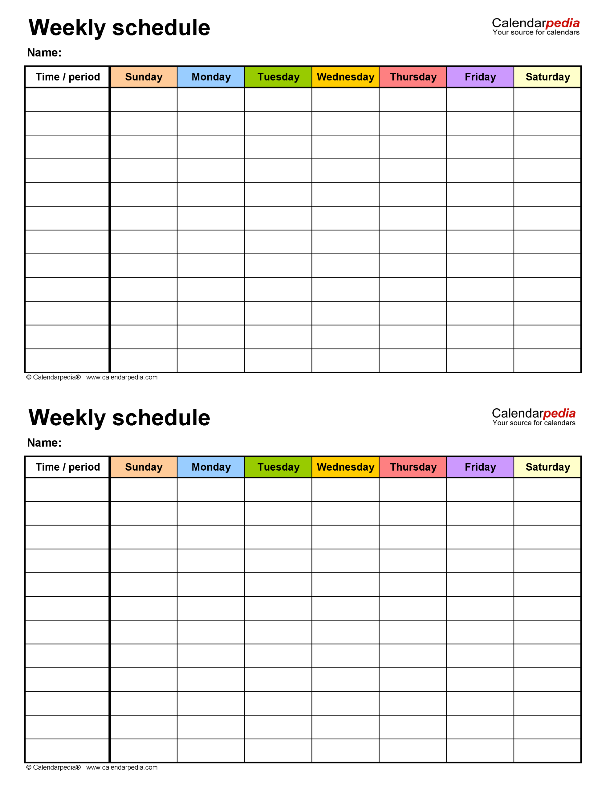 Free Weekly Schedules For Pdf - 18 Templates  7 Week Calendar Template