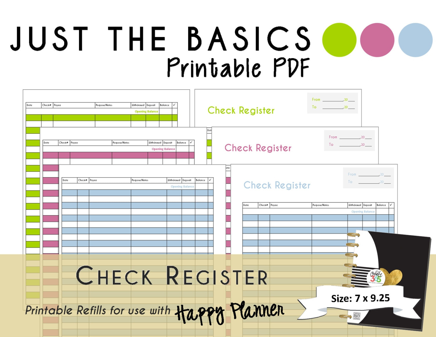 Happy Planner Printable Check Register Planner Inserts Pdf  Small Printable Calendar Check Register