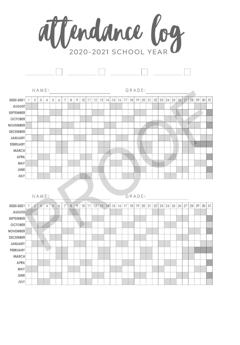 Homeschool Attendance Log 2020-2021 For Coiled Erin  Free 2021 Absentee Sheet