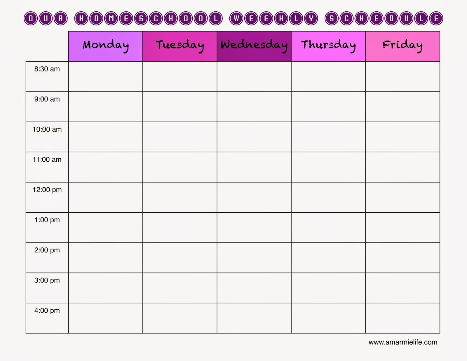 Homeschool Schedule Template Daily - Printable Schedule  Free Printable Homeschool Daily Schedule