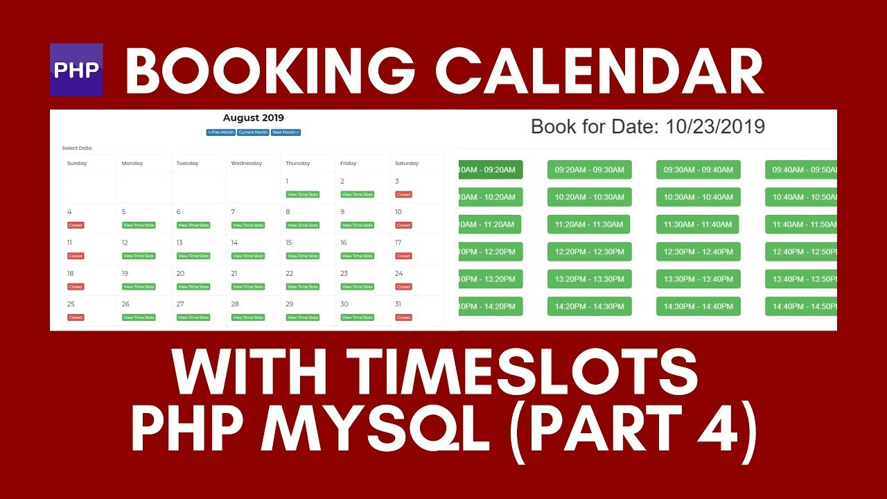 How To Create A Booking Calendar With Time Slots Php Mysql  Calender Time Slot
