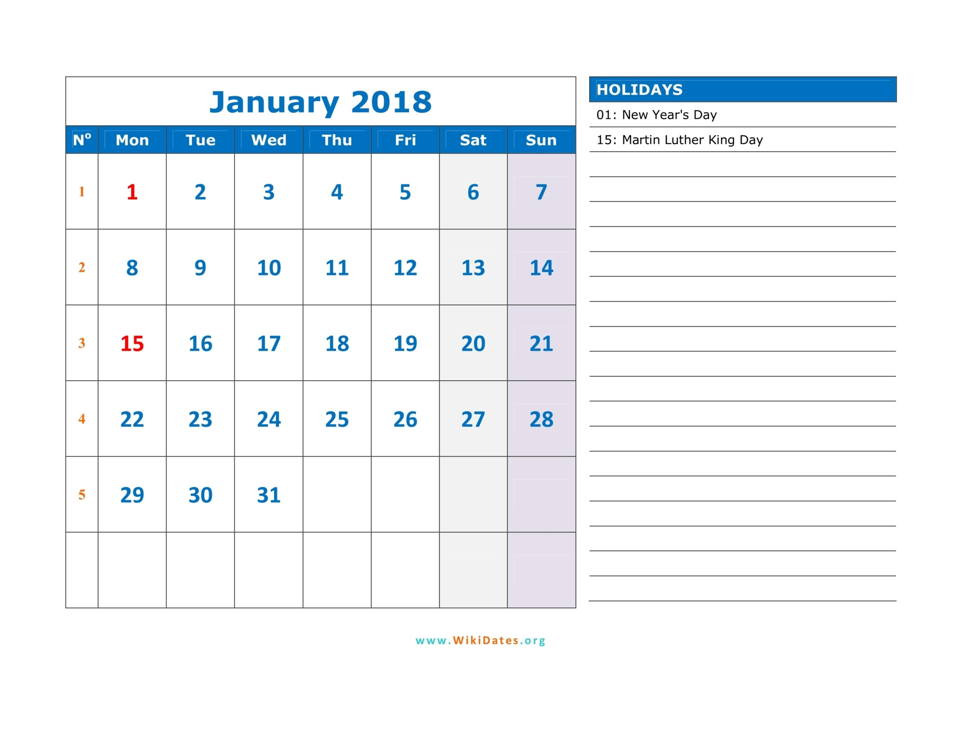 January 2018 Calendar | Wikidates  12 Month Financial Year Calendar 18 To 19
