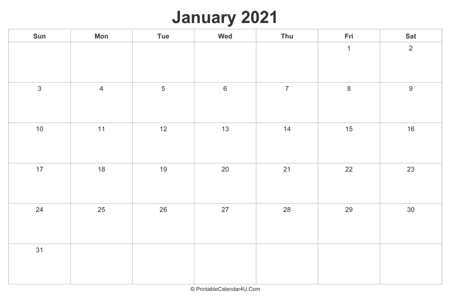 January 2021 Calendar Printable (Landscape Layout)  12 Month Financial Year Calendar 18 To 19