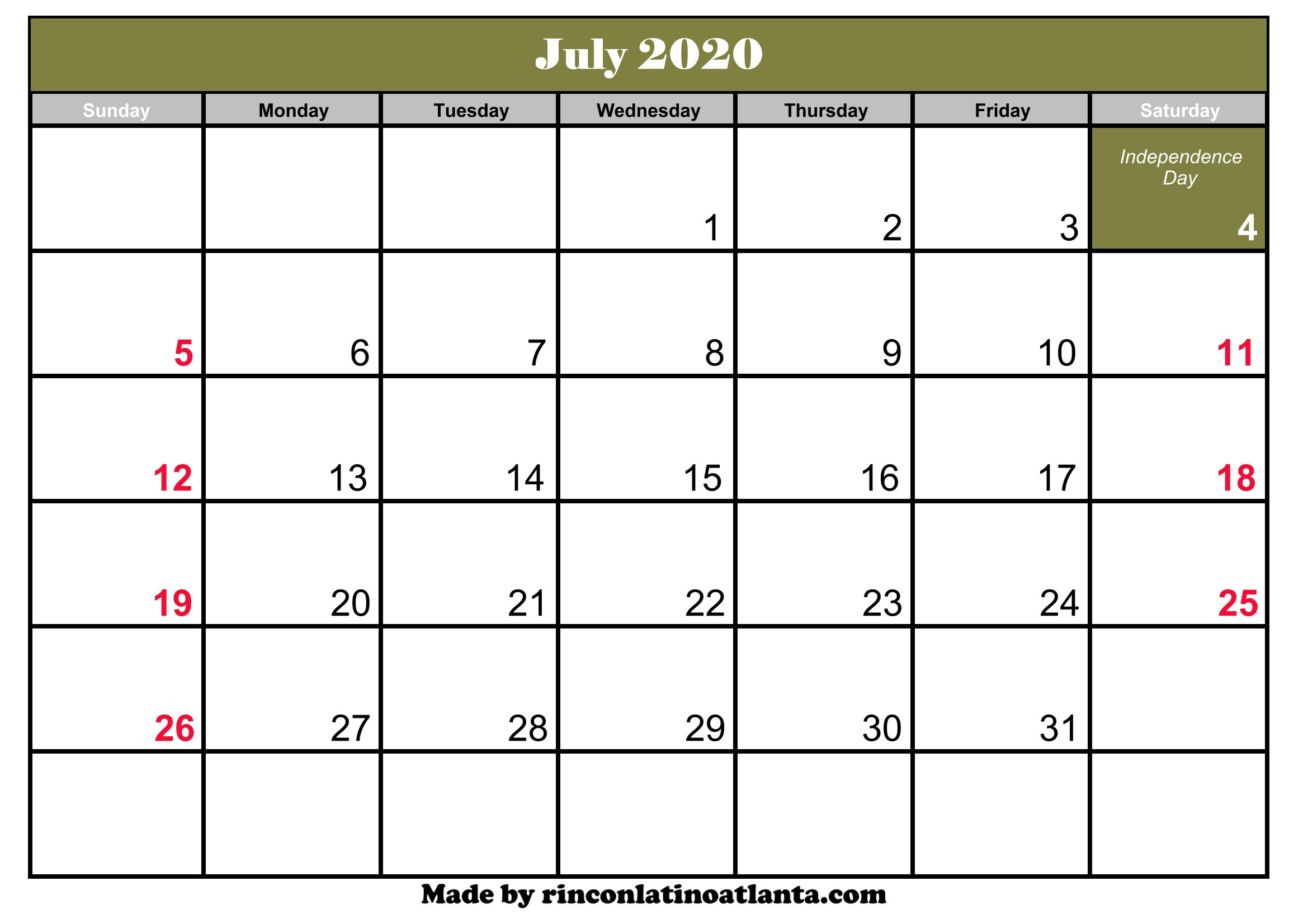 July 2020 Calendar Printable With Holidays | Calendar  July Calendars Free Printable Without Downloading
