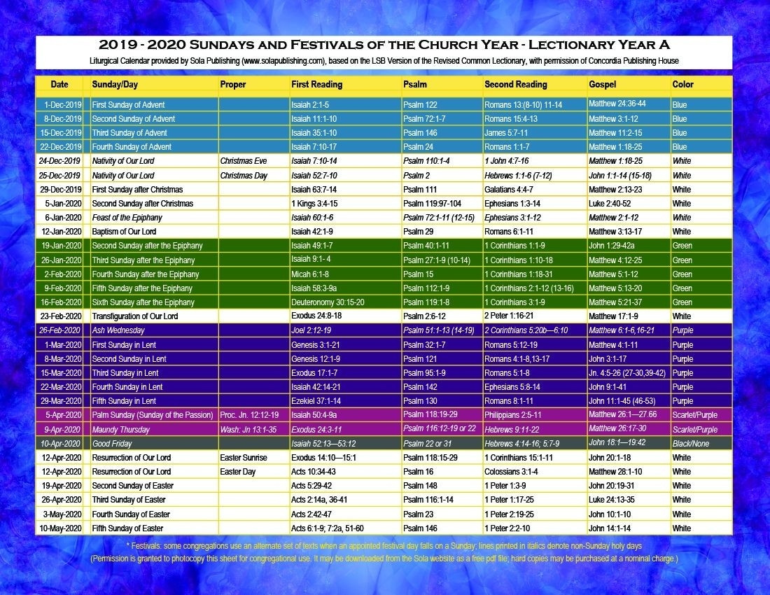 Liturgy Calendar 2020 For Methodist - Template Calendar Design  Umc Liturgical Calender