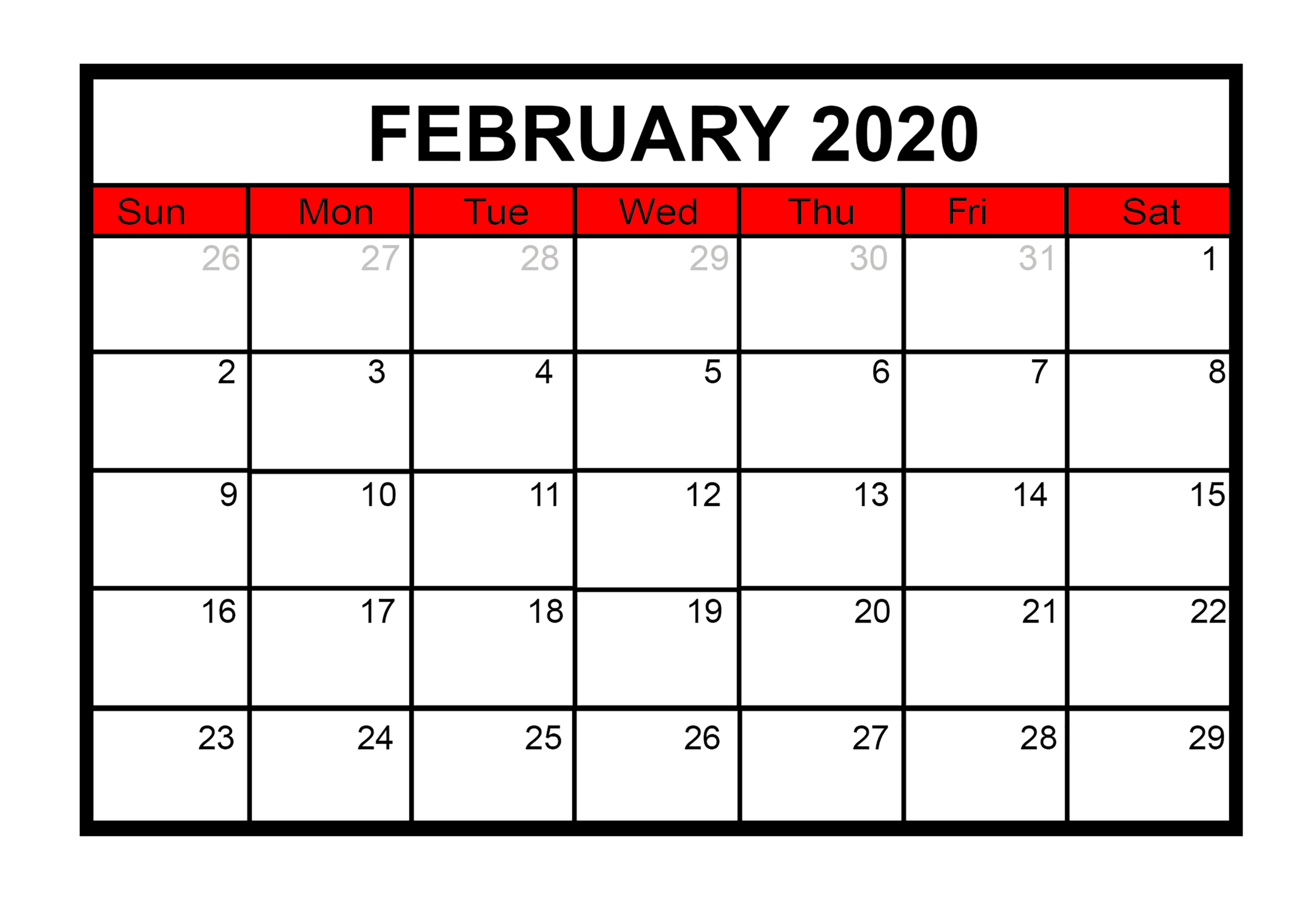 Lunar Calendar For February 2020 Fillable Printable Blank  February 202 Calnedar