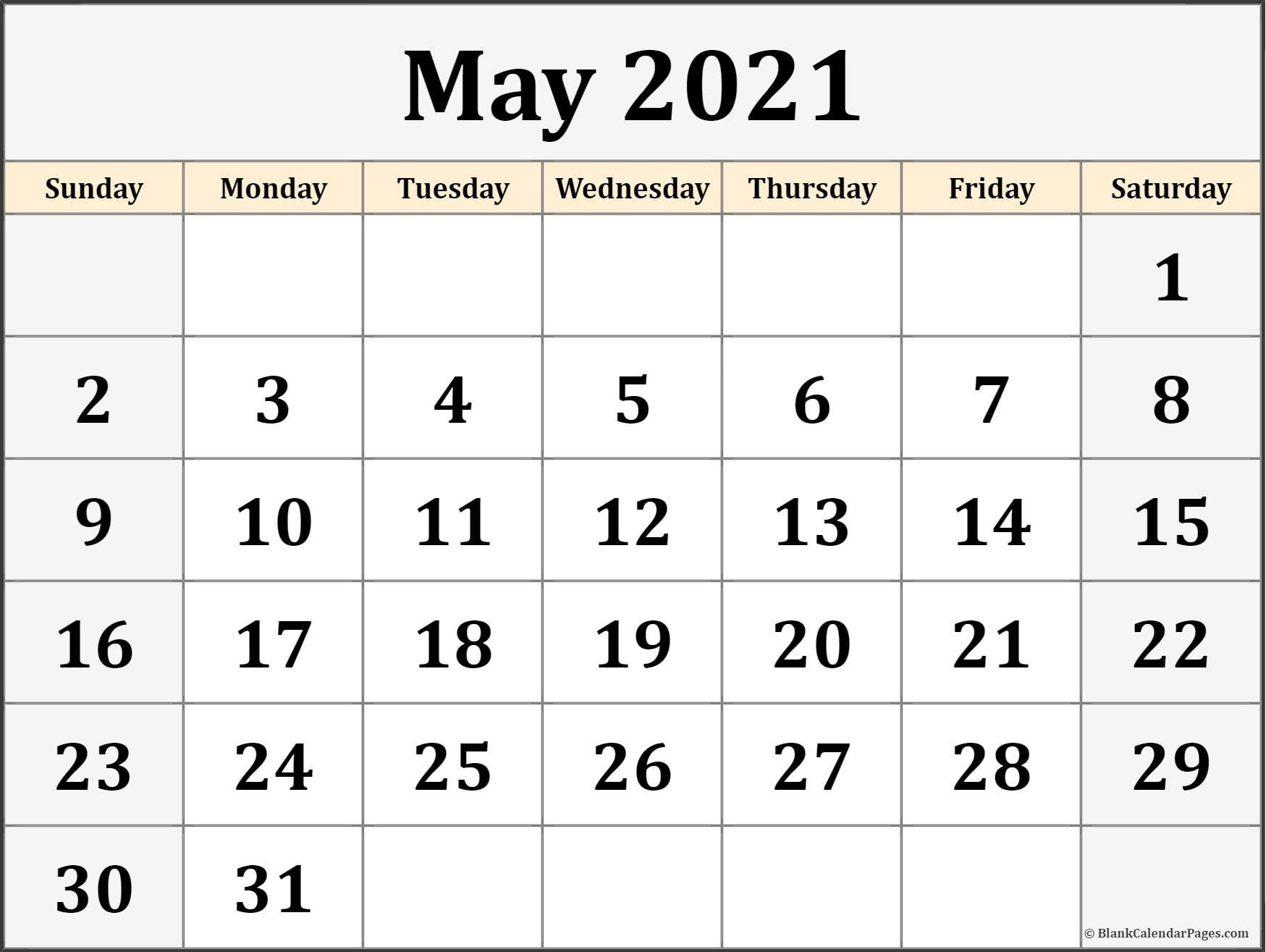 May 2021 Blank Calendar Templates.  Free Blank Printable Monthly Calendar 2021