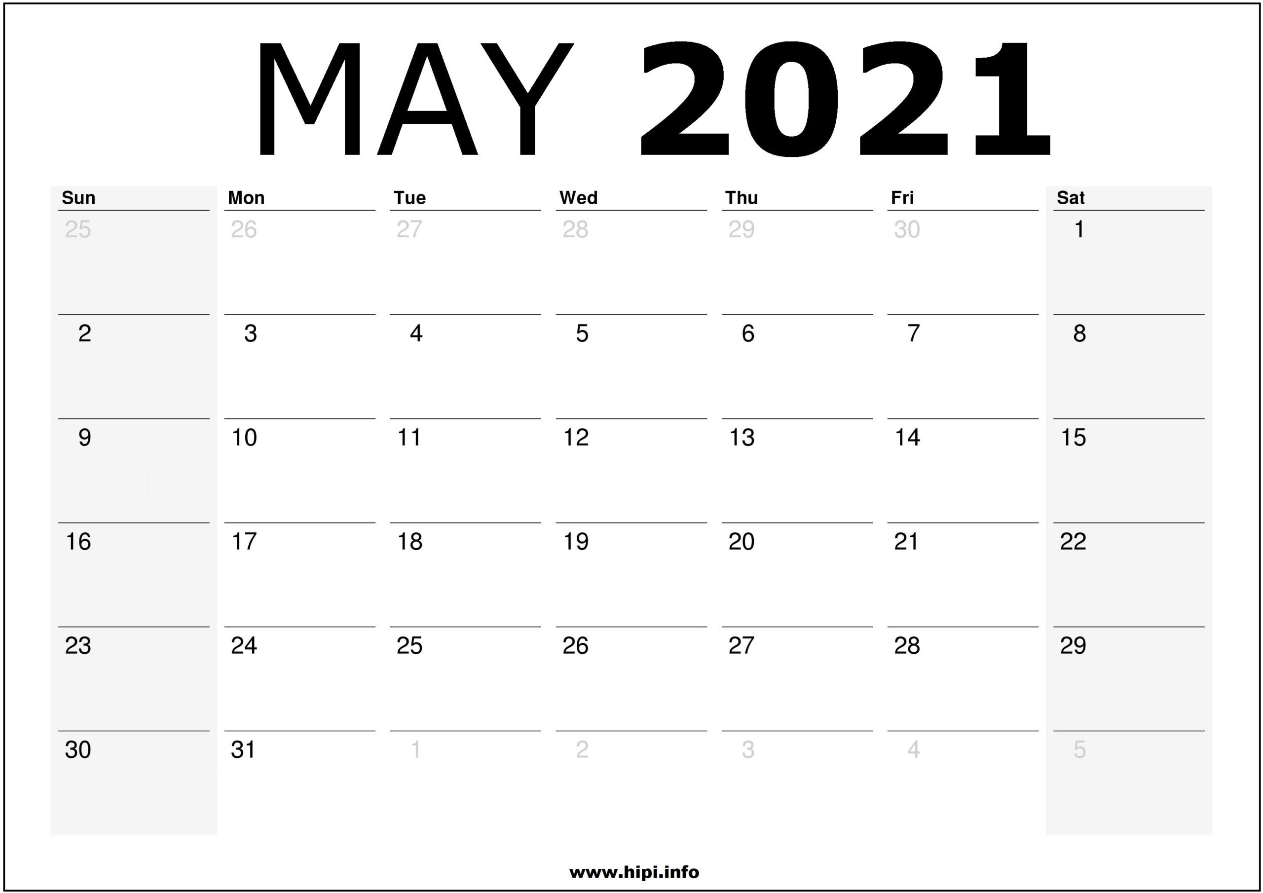 May 2021 Calendar Printable - Monthly Calendar Free  July Calendars Free Printable Without Downloading