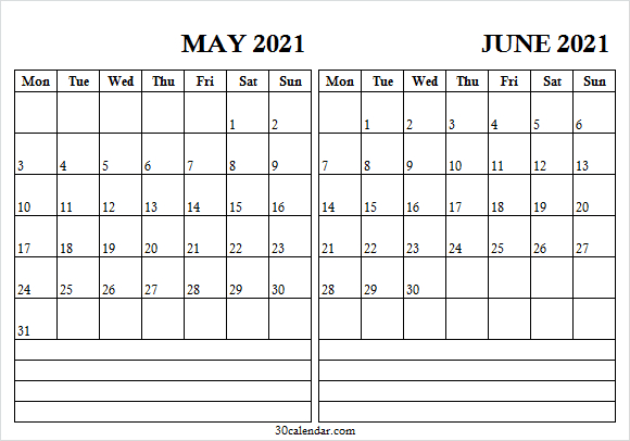 May June 2021 Calendar With Notes - May Calendar 2021 Print  May June July With Notes Printable