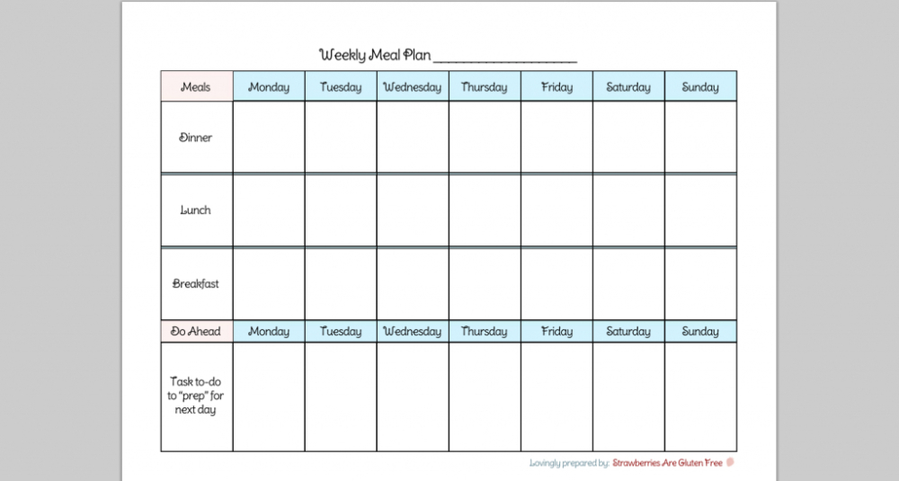 Meal Plan Printable Chart - Hoskin Pertaining To 7 Day  7-Day Weekly Planner Template