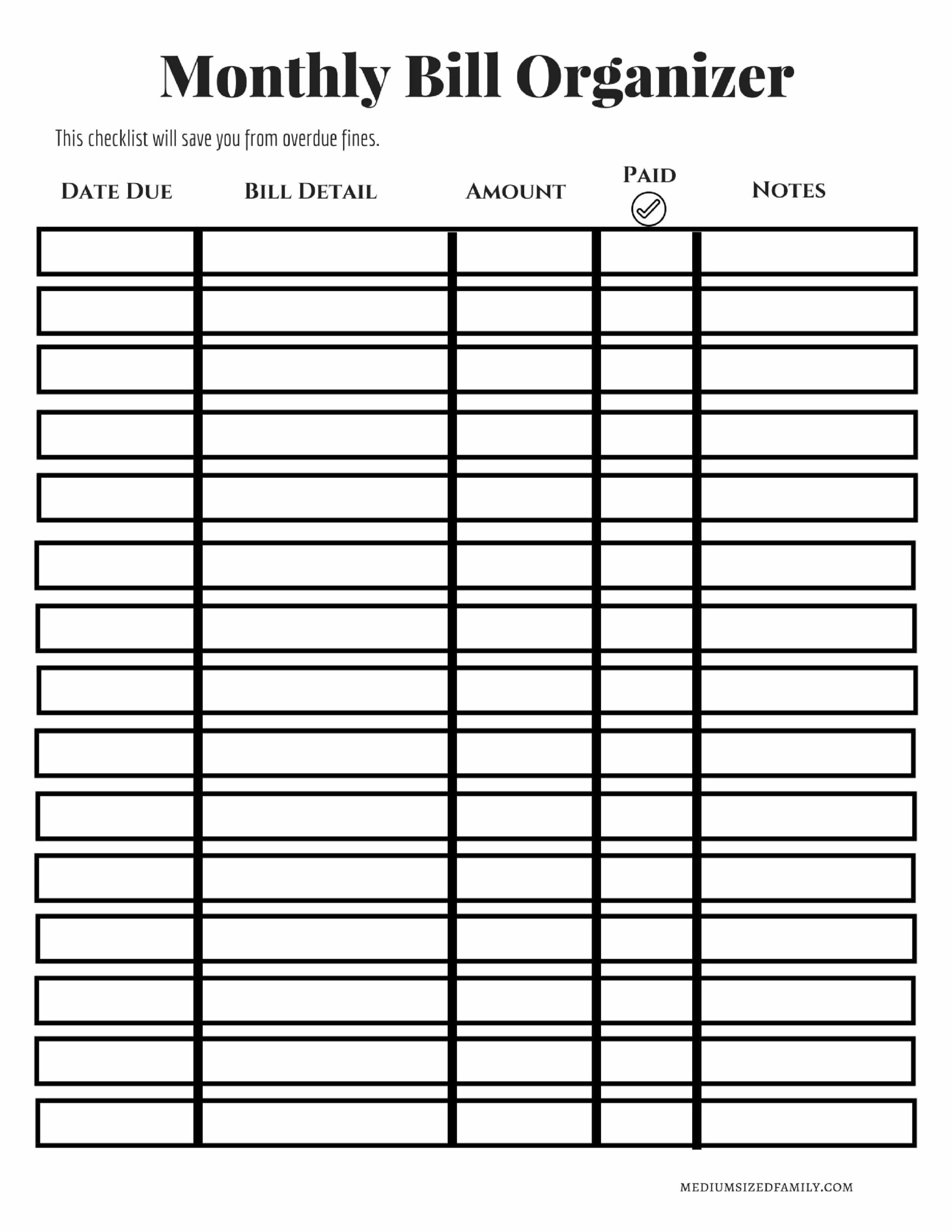 Monthly Bill Printable Free - Template Calendar Design