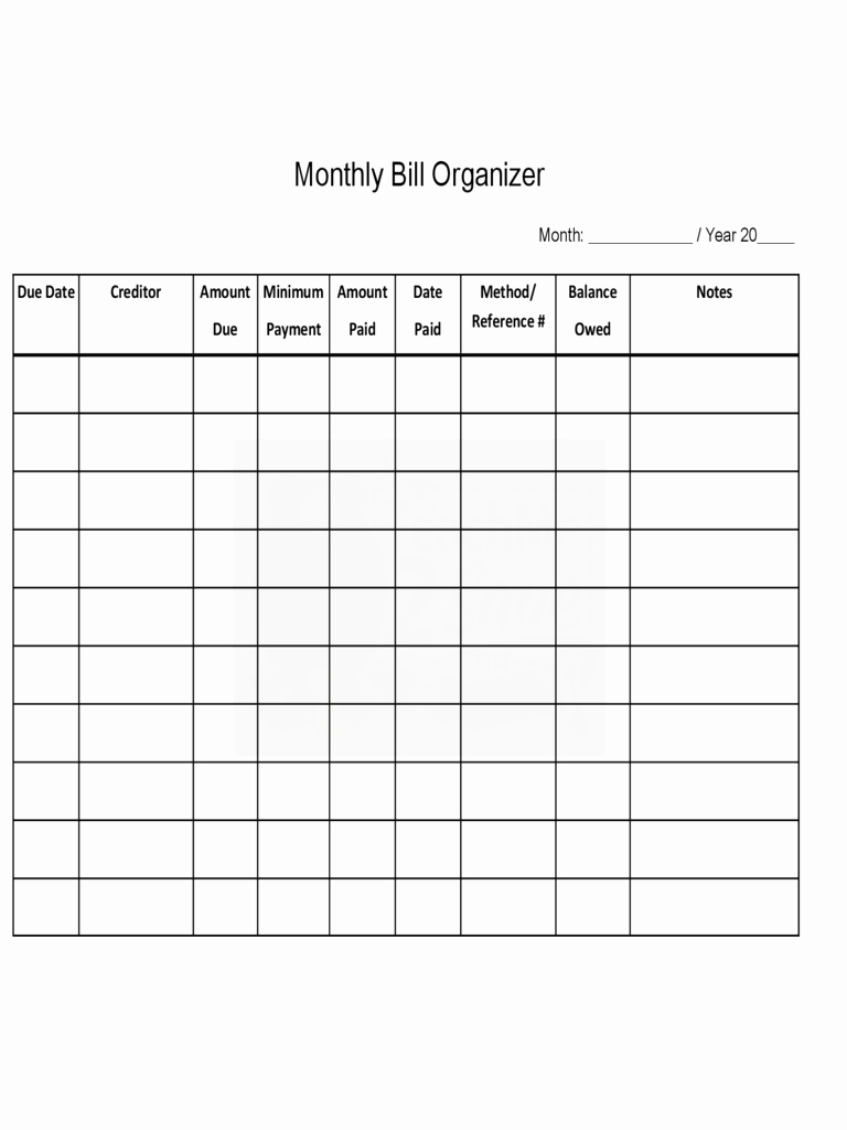 Monthly Bill Payment Free Fillable - Template Calendar Design  Printable Bill Tracker Template