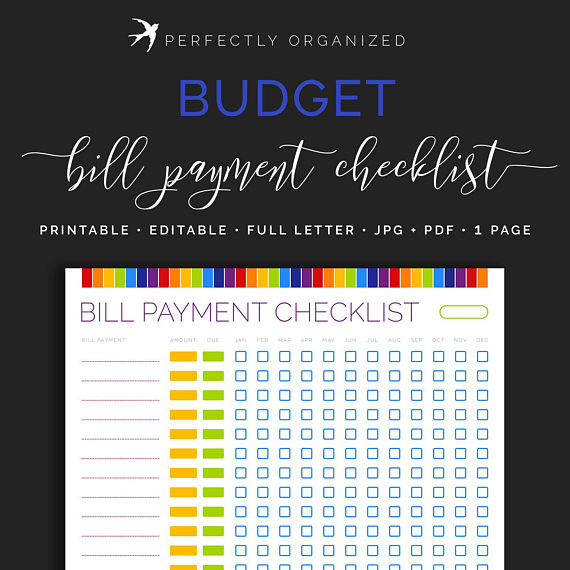 Monthly Bill Payment Tracker, Bills Due Date Checklist  Calendar Bill Due Dates