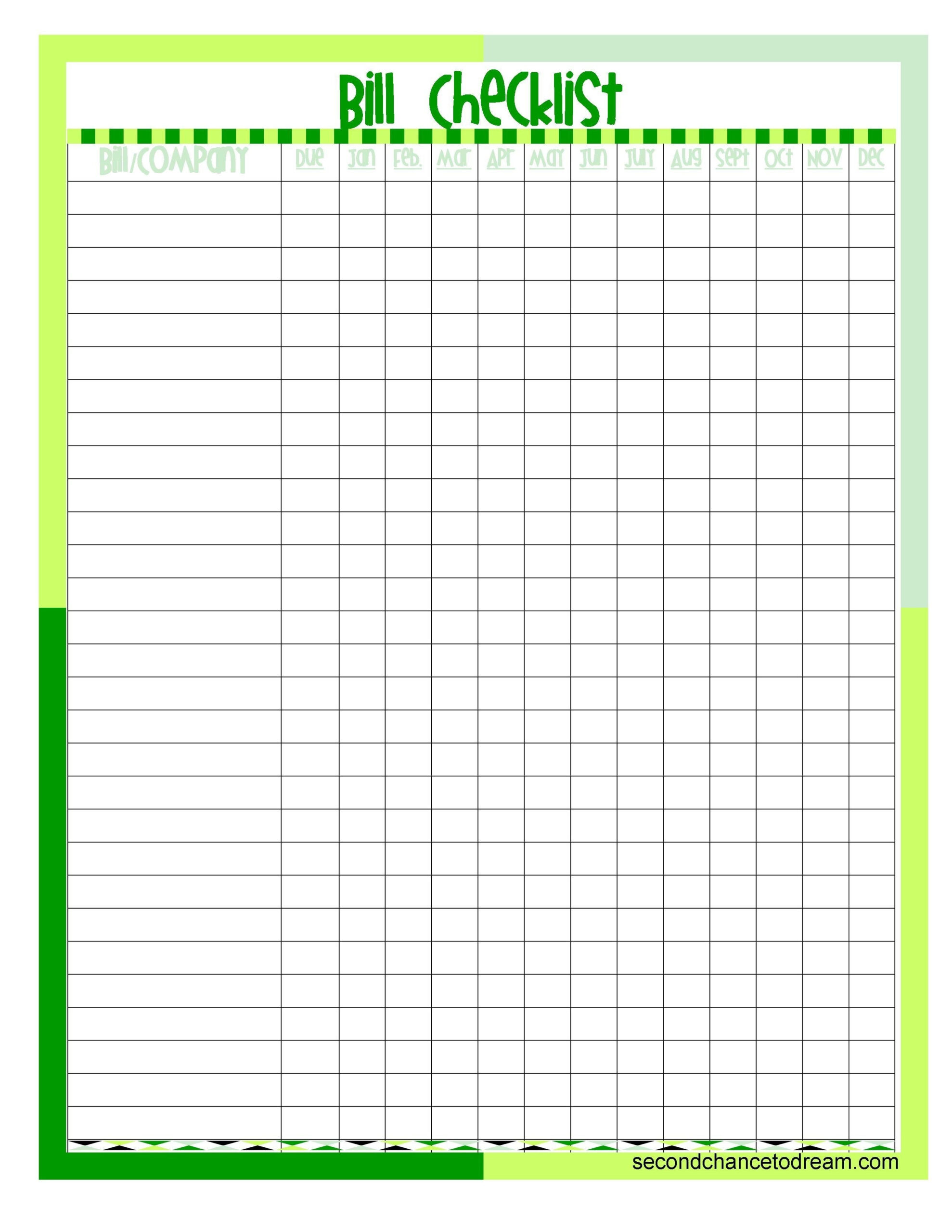 Monthly Bill Printable Free Template Calendar Design