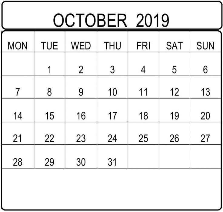 October 2019 Calendar Free Printable Full Page | Blank  Free Full Page Monthly Calendar Printable