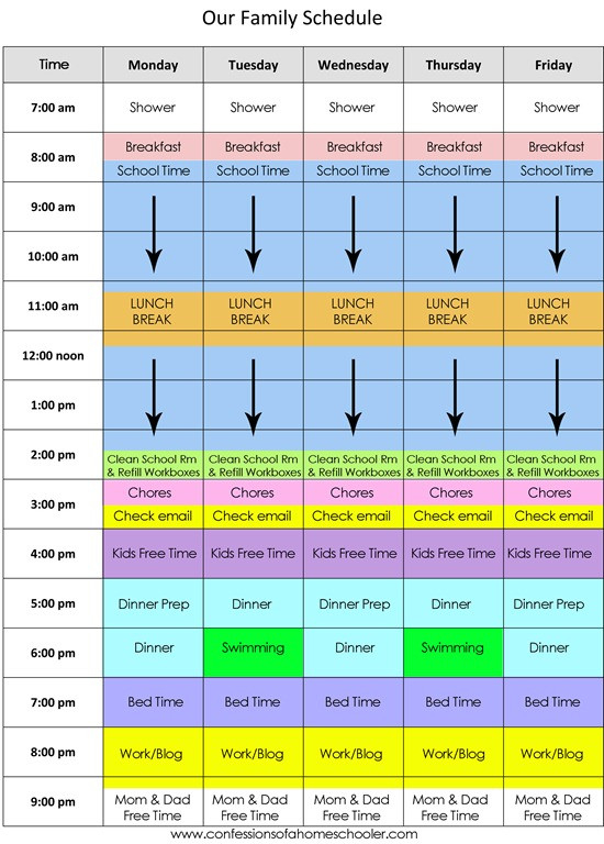 Free Printable Homeschool Daily Schedule Template Calendar Design