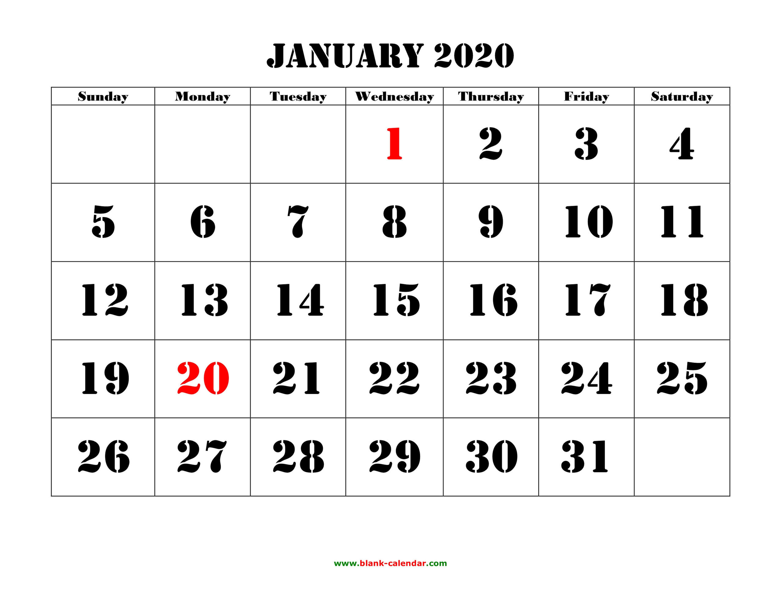 Print Free 2020 Calendars Without Downloading | Calendar  Print Free Blank Calendar Without Downloading
