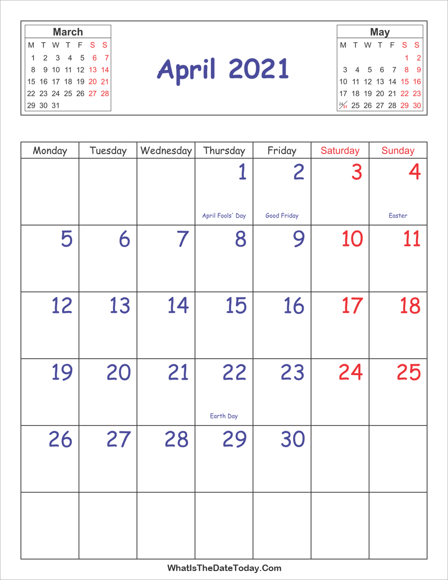 Printable 2021 Calendar April (Vertical Layout  2021 Tax Week Numbers