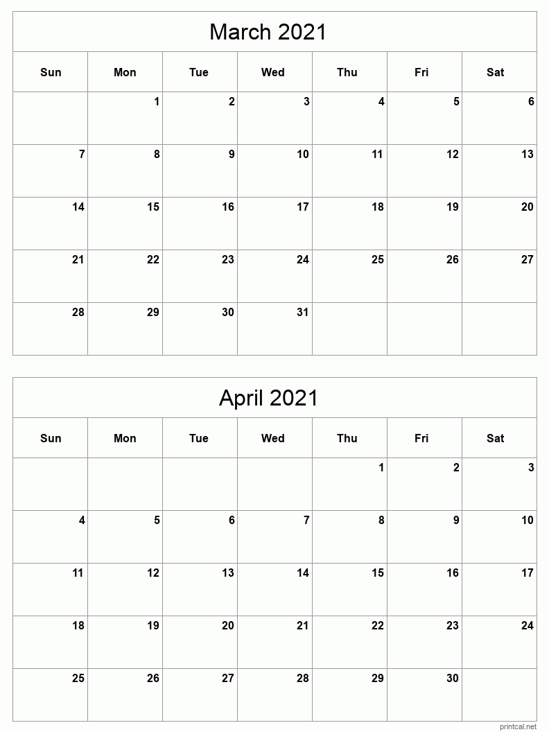 Printable 2021 Calendar - Two Months Per Page | Free  2021 Printable 3 Monthly Per Page Calendar