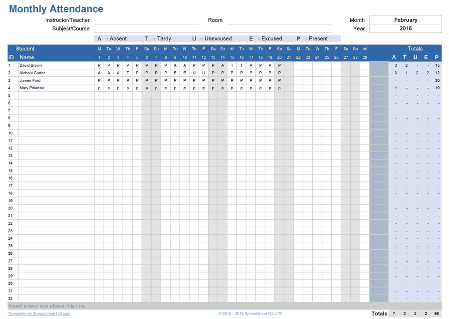 Printable Attendance Trackers For Excel | Attendance  Monthly-Attendance-List