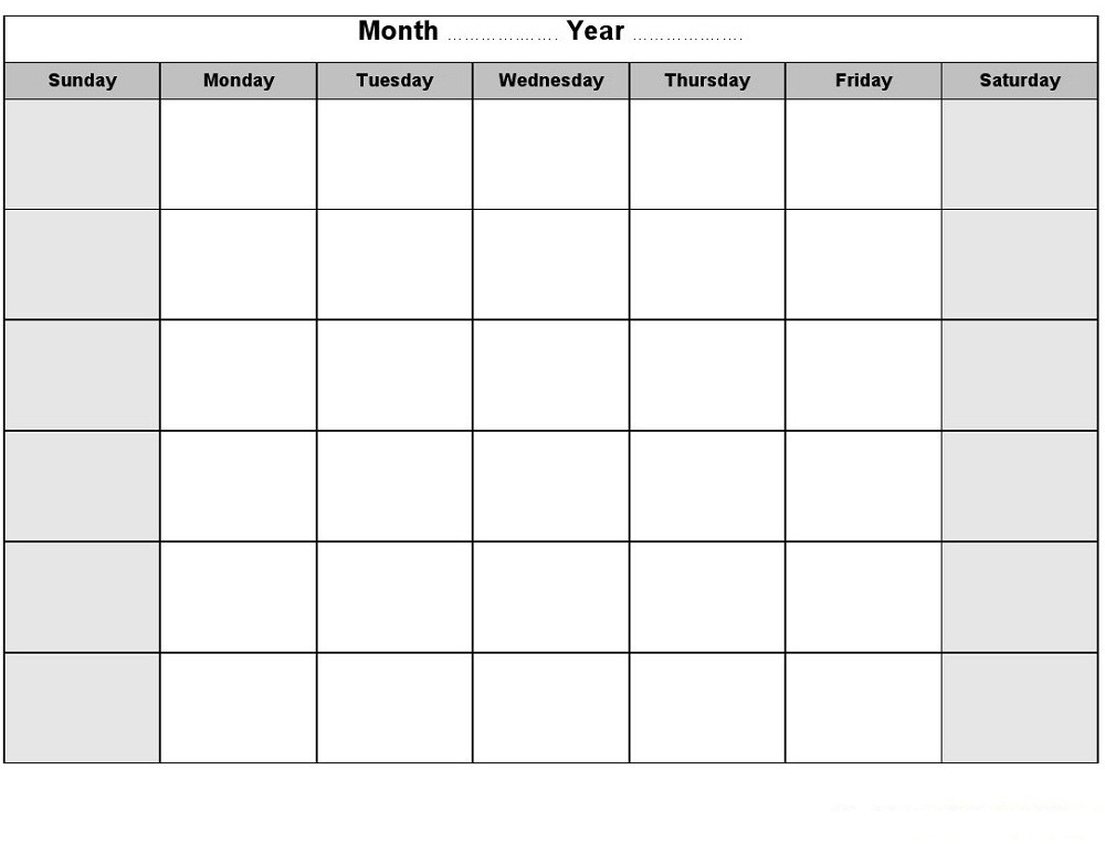 Printable Blank Monthly Calendar | Activity Shelter  Printable Blank Calendar Page Template