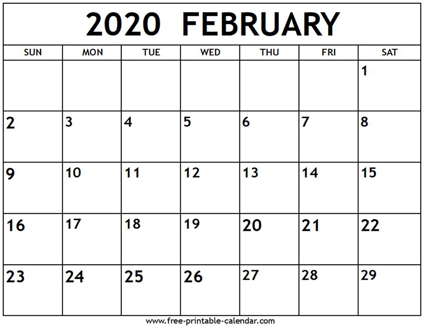Printable Calendar For February 2020  February 202 Calnedar