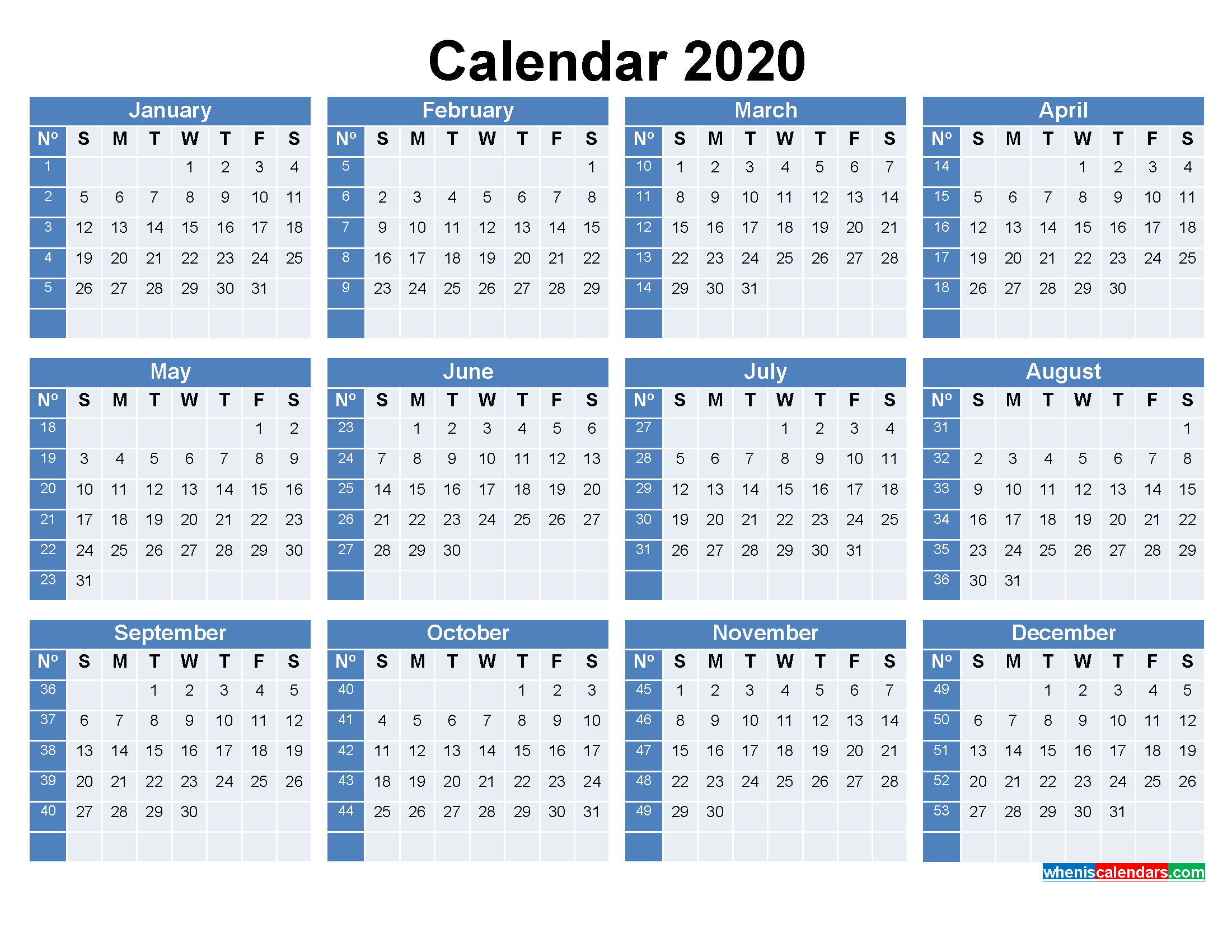 Printable Calendar With Week Numbers 2020 Word, Pdf  Calendar By Week Number Pdf