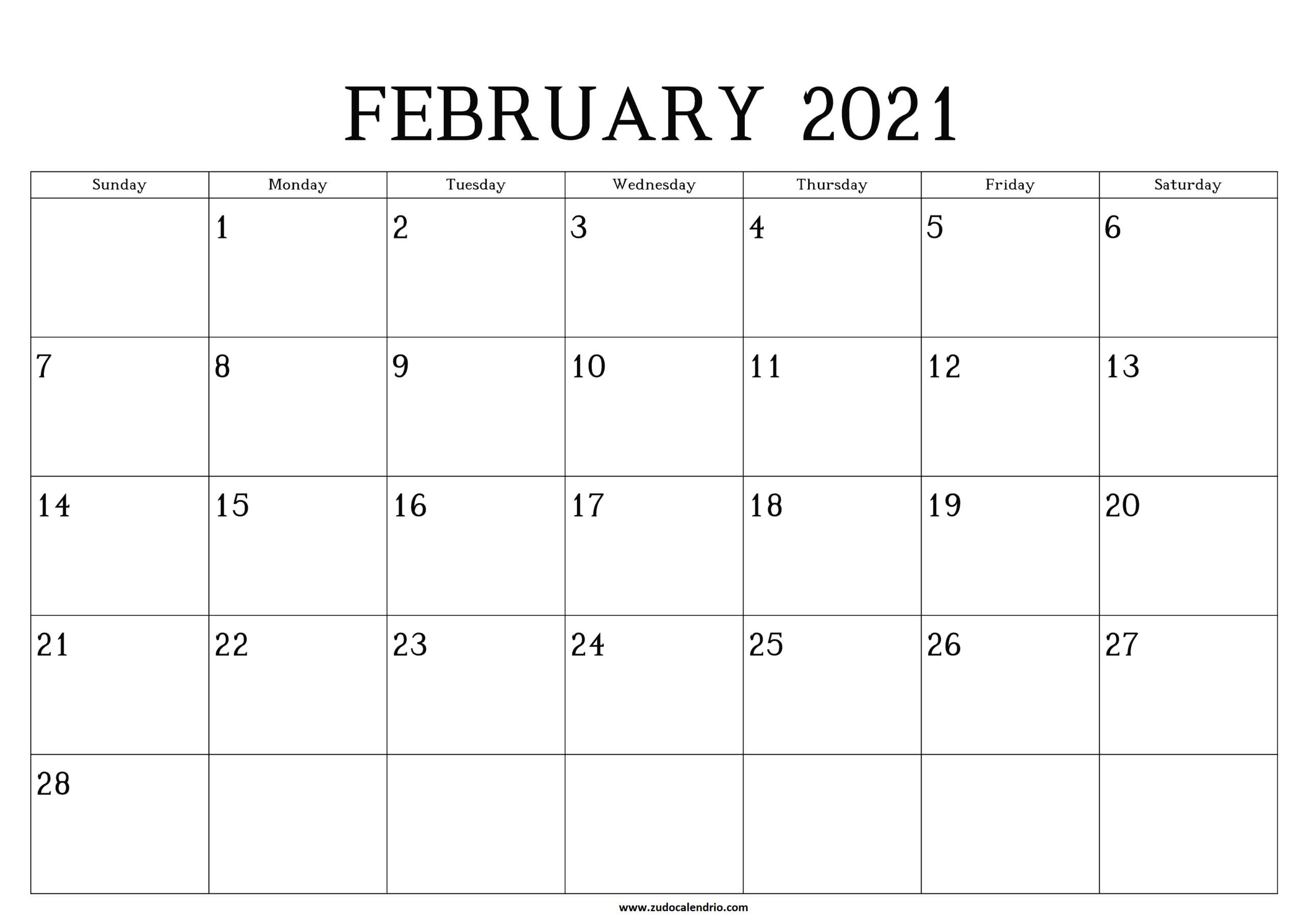 Feb 2021 Calendar - Template Calendar Design