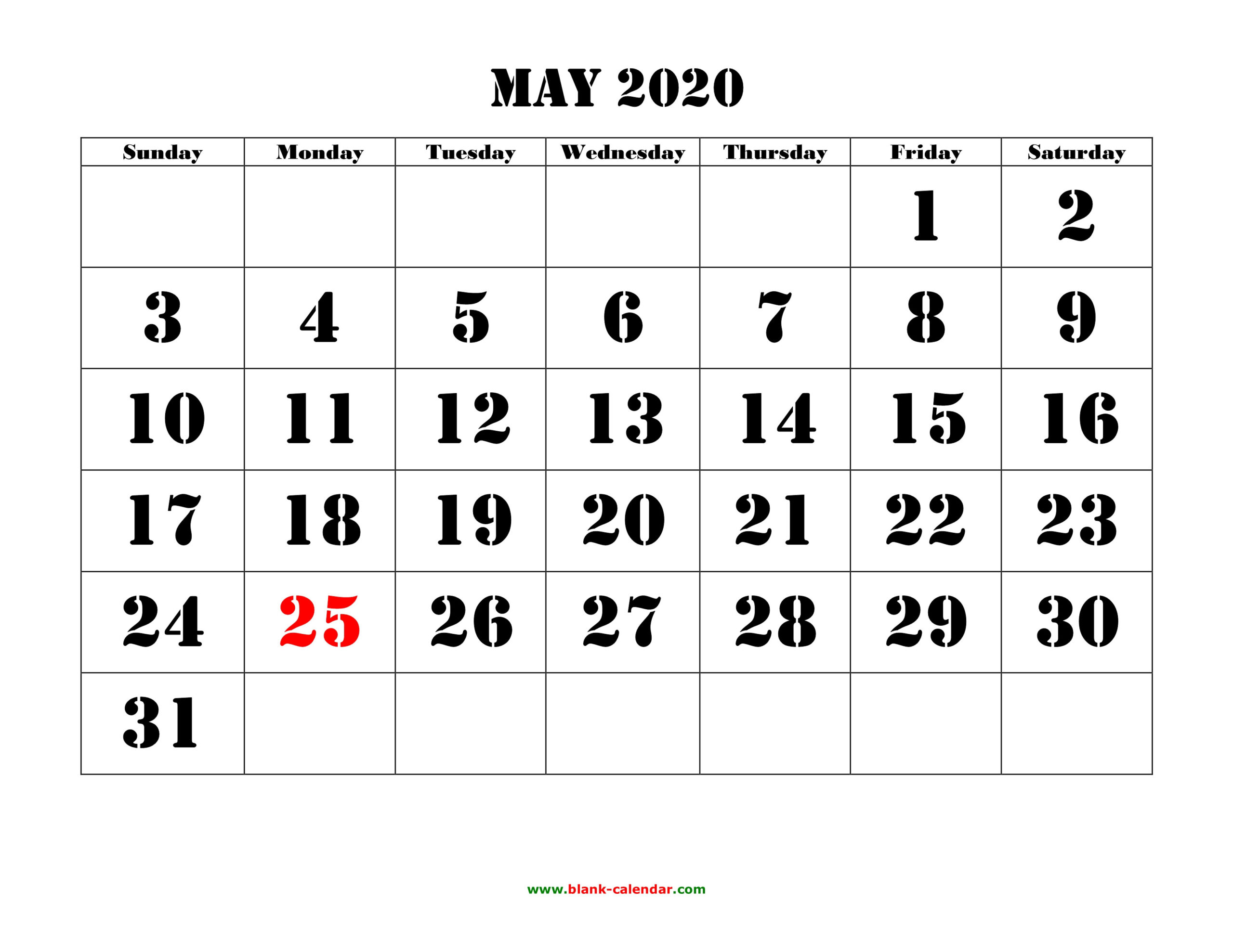 Printable May Calendar 2020 With Design | Example Calendar  Free Printable Calendars Large Print